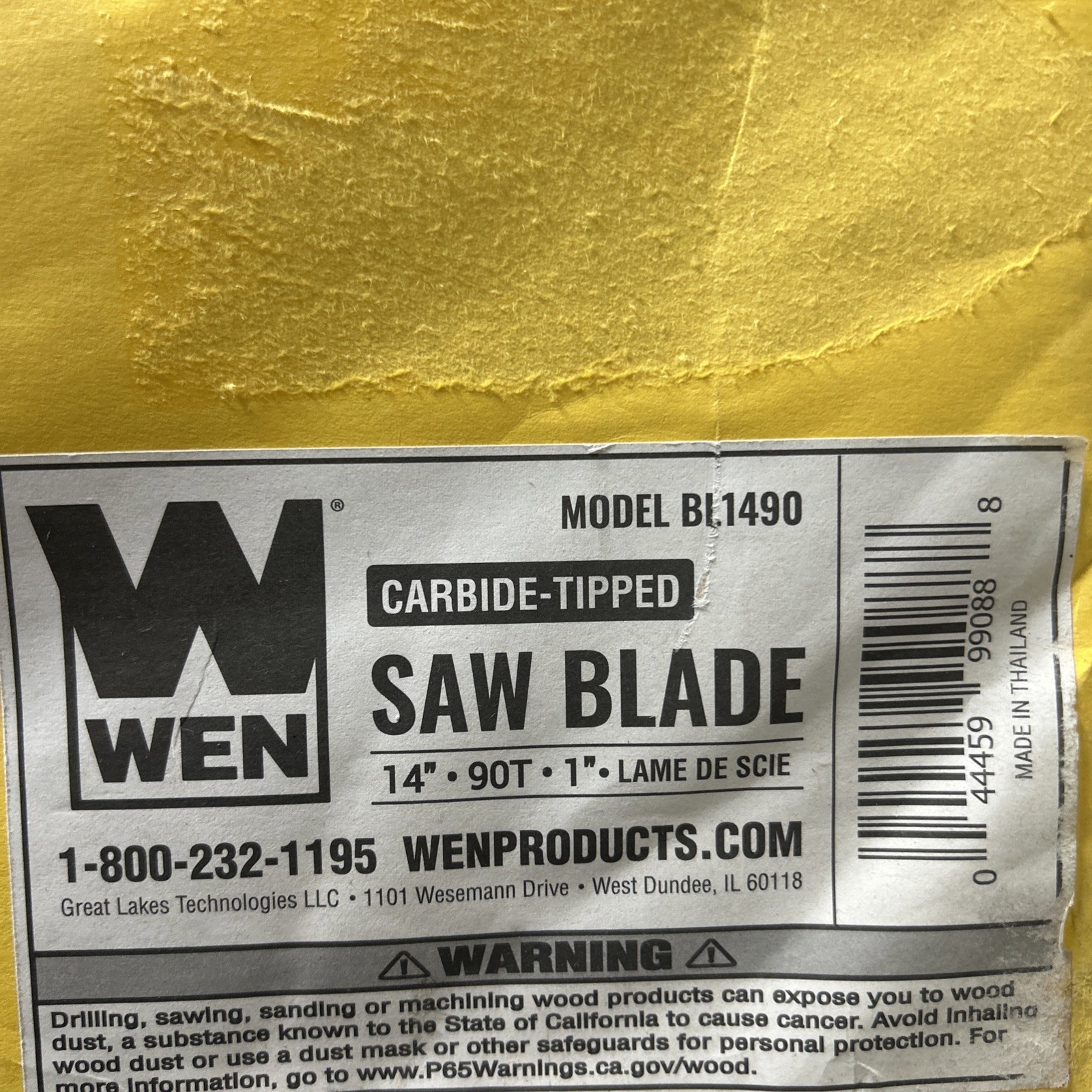 WEN BL1490 14" 90-Tooth Carbide-Tipped Metal Saw Blade for Thin Steel Cutting