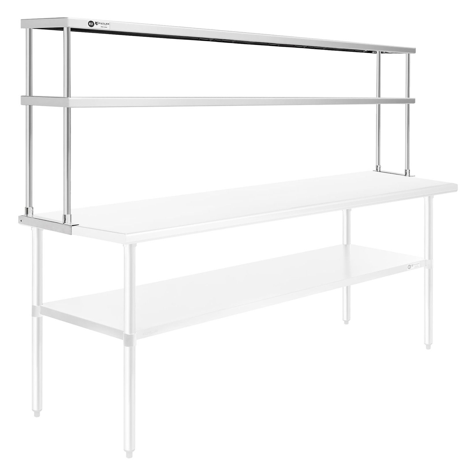 KUTLER Stainless Steel Double Overshelf 72" x 12" NSF Commercial 2-Tier Shelf