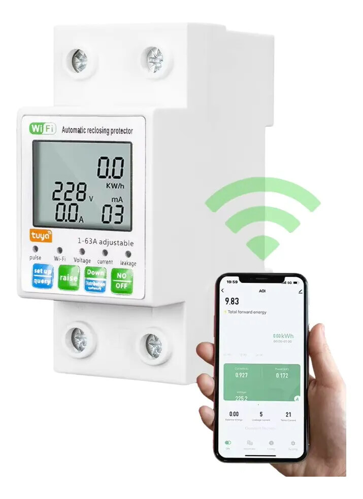 Power Meter Switch, WiFi Electric Meter, 2P 63A AC 80-300V