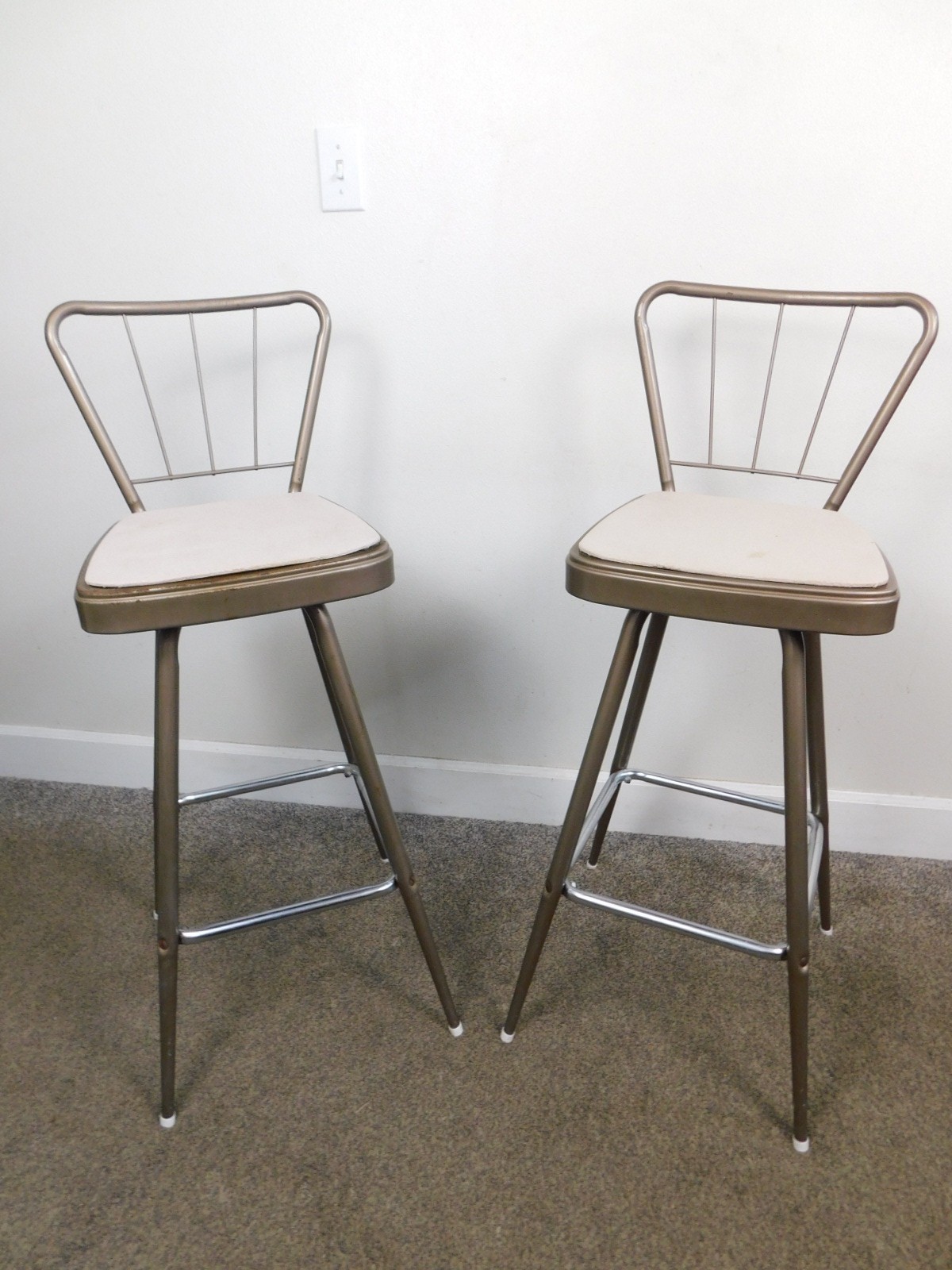 Pair Retro Bar Kitchen Stools Cosco Chrome 1960s Mid Century Modern Vintage