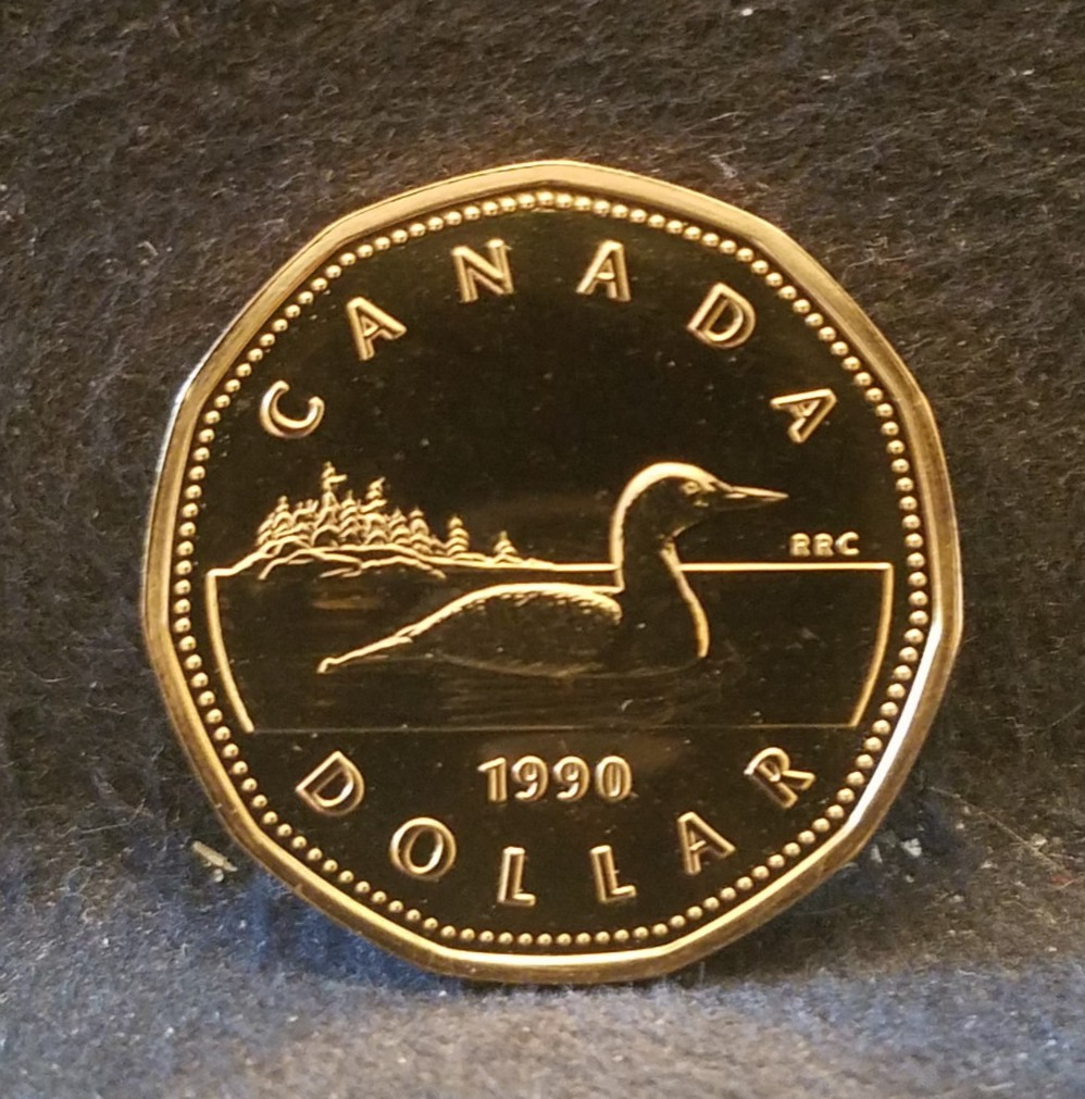 1990 Canada dollar, Elizabeth II, Canadian loon, BU from P/L set, KM-186 (CA3)