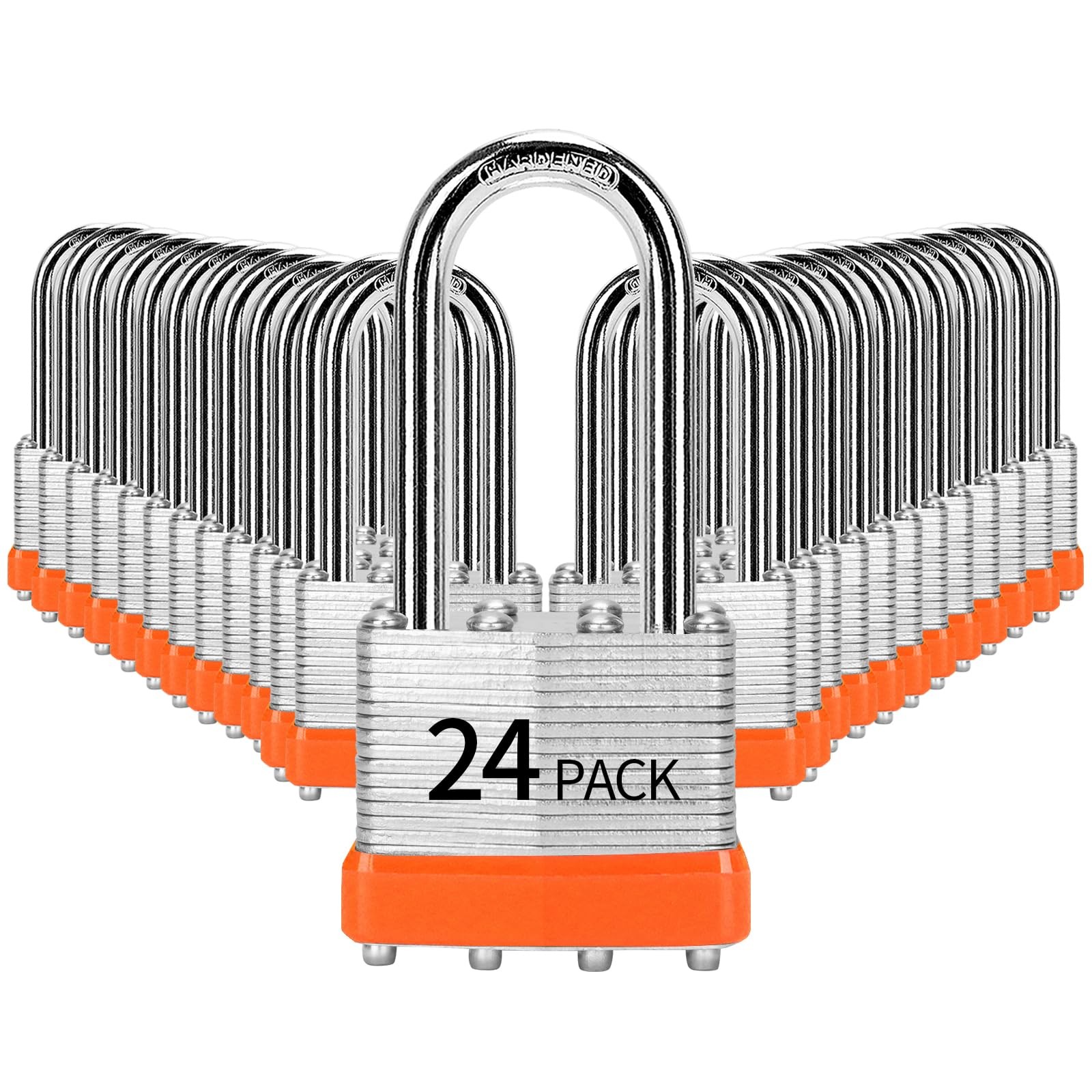HZSY Padlocks Keyed Alike, Pack of 24, 40mm Laminated Steel, Long Shackle