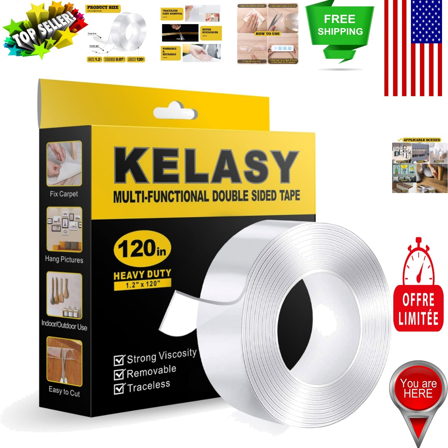 Water-Resistant Nano Tape 1.2" x 120" - Ideal for Smooth Surfaces & Easy Removal