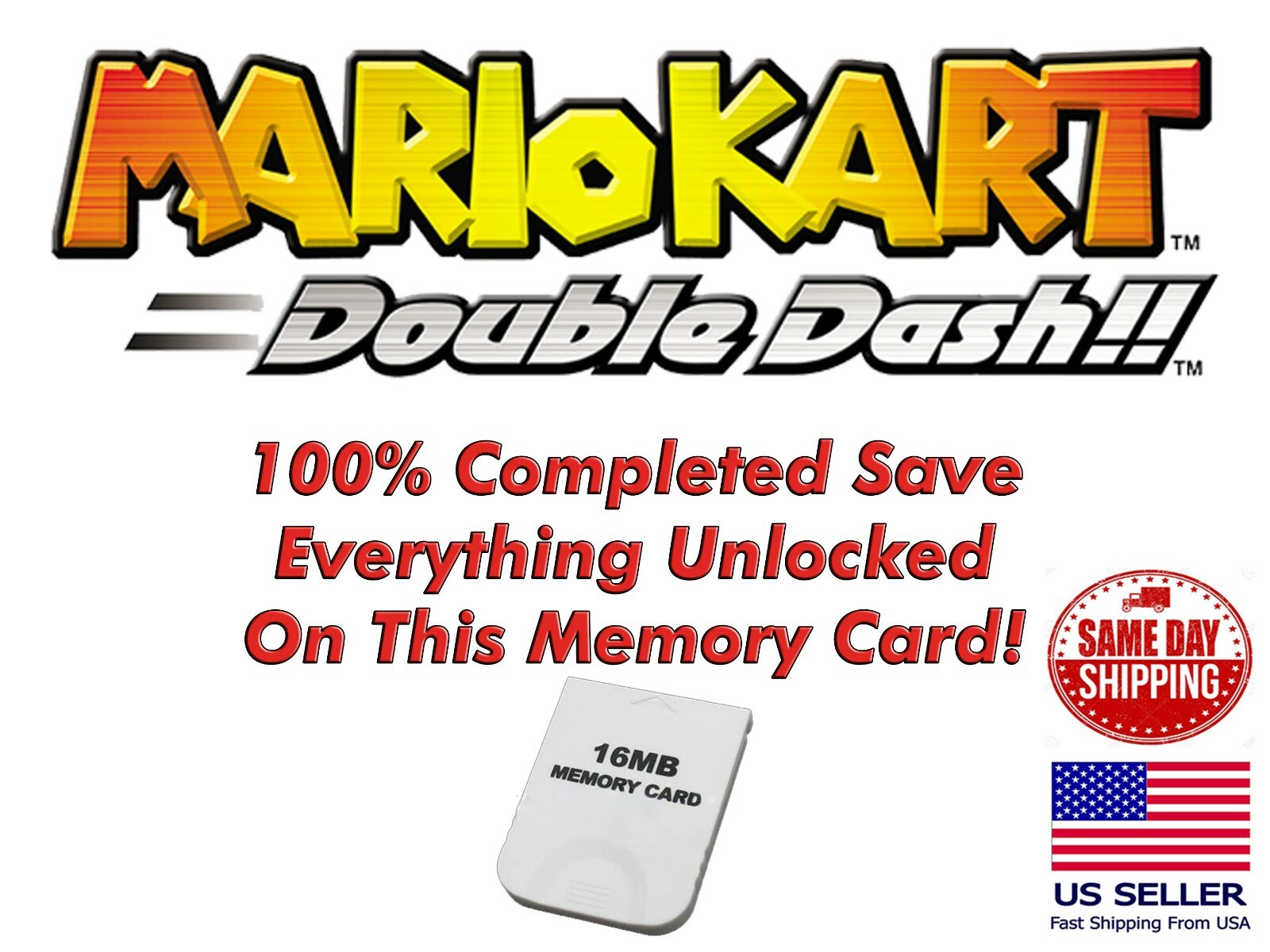 Mario Kart Double Dash Unlocked GameCube Memory Card 100% All Characters Tracks