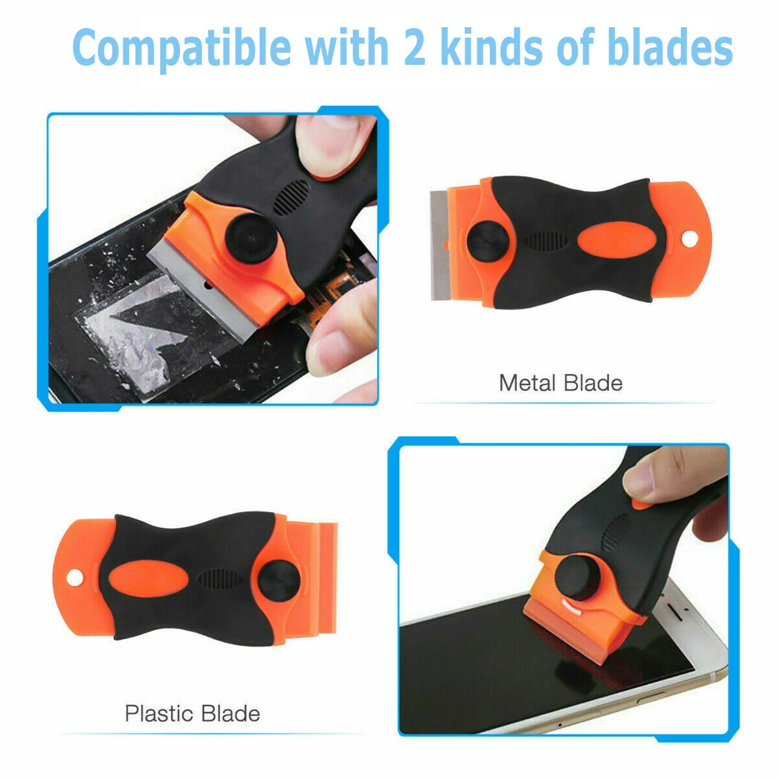 100 Pcs Plastic Razor Blades + 2 Razor Scraper Double Edged Sticker Removal Tool