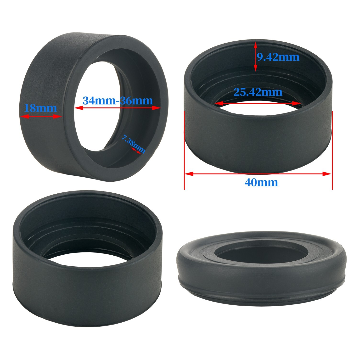 2-Pair Flat-Angle Eyecups, 34-36mm Stereo Microscope, Comfortable Eye Protection