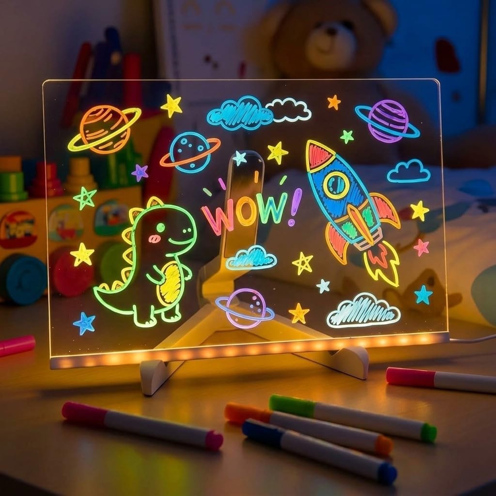 LED Light Up Acrylic Ma Board Neon Pens - Erasable Glow Note Board
