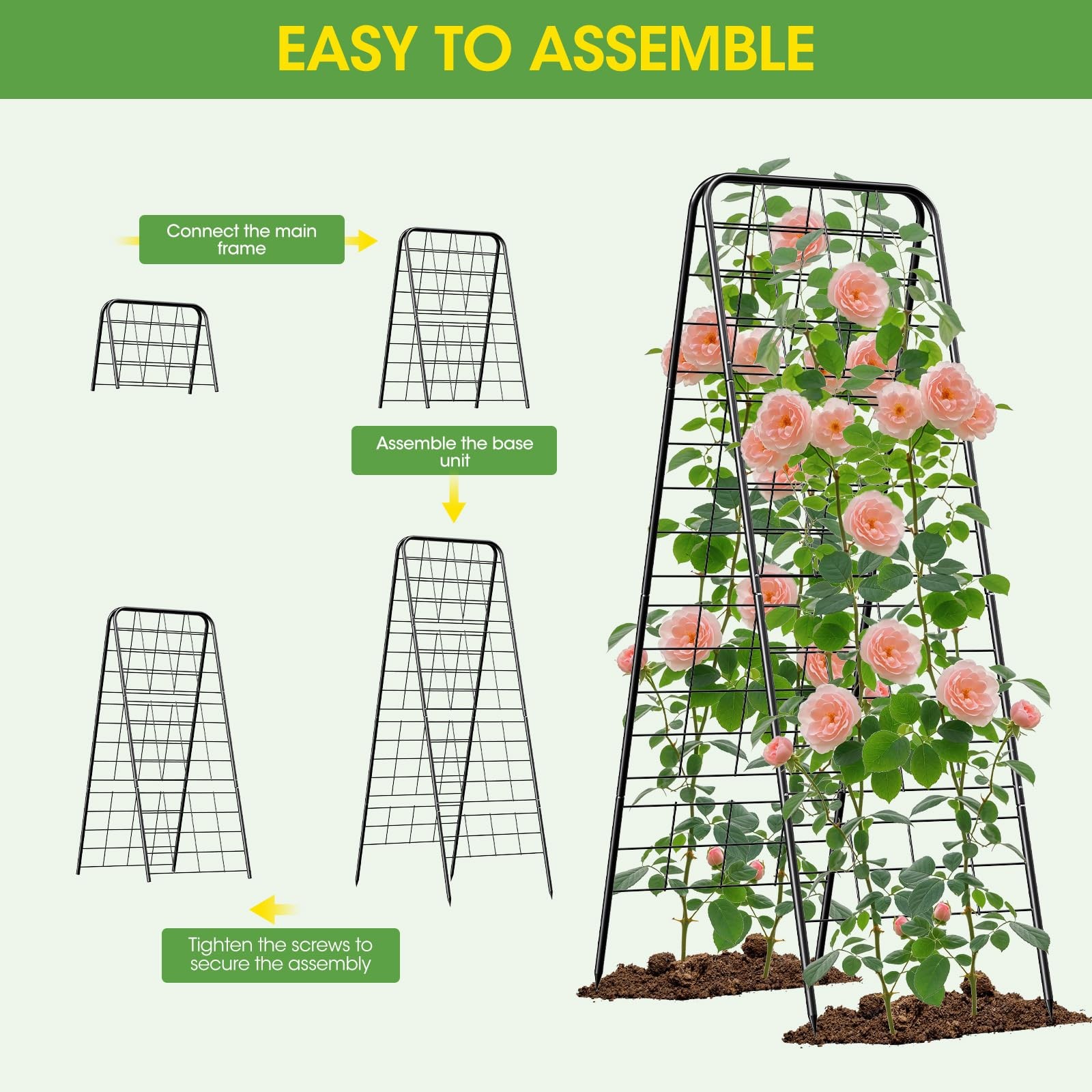 Heavy Duty Cucumber Trellis，50"x17" Adjustable A-Frame Trellis for black