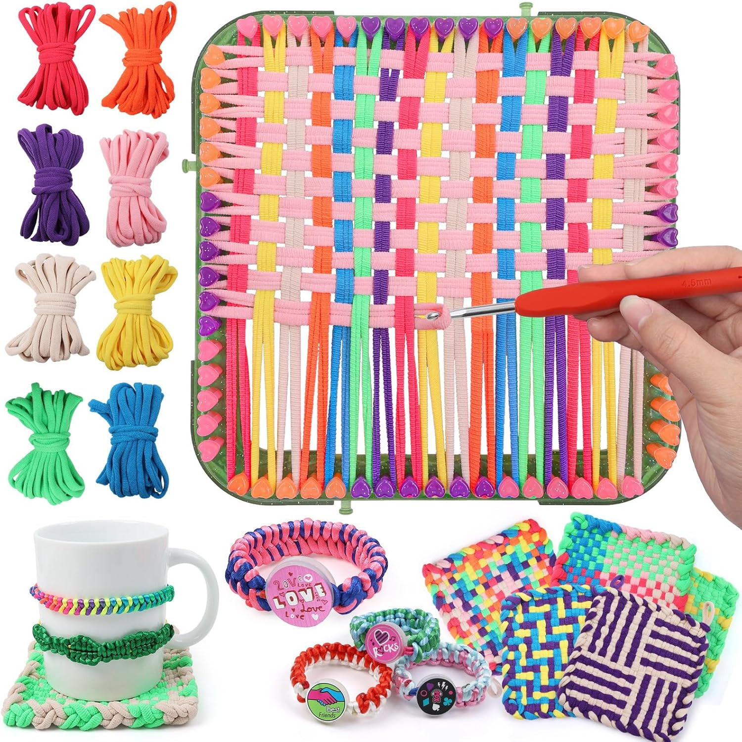 Weaving Loom Kit Toys for Kids, DIY Crafts Projects of 6 Potholders and 10 Frien