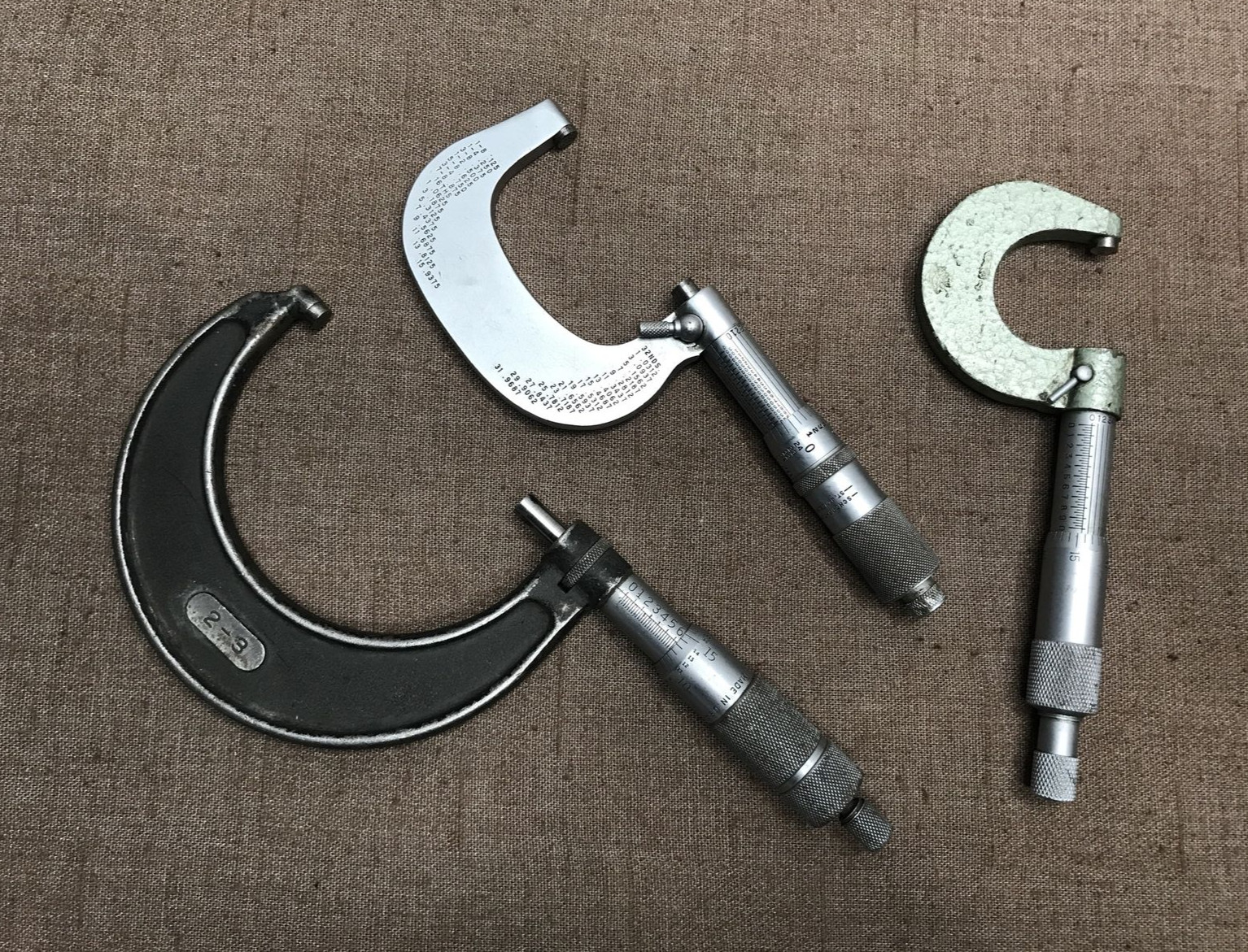 Vintage Lot of 3 Micrometers Scheer-Tumico USA, New Britain 2-3 USA, Unbranded