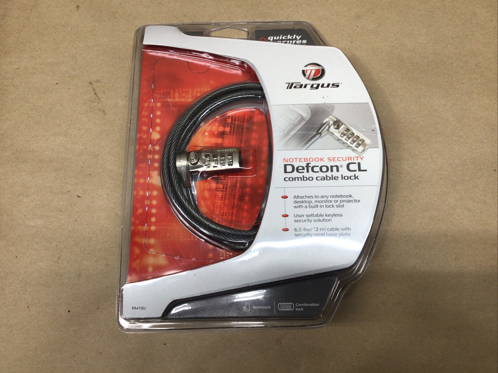 Targus Defcon CL Notebook Laptop PC Desktop Combo Cable Lock PA410U #75B12PR3