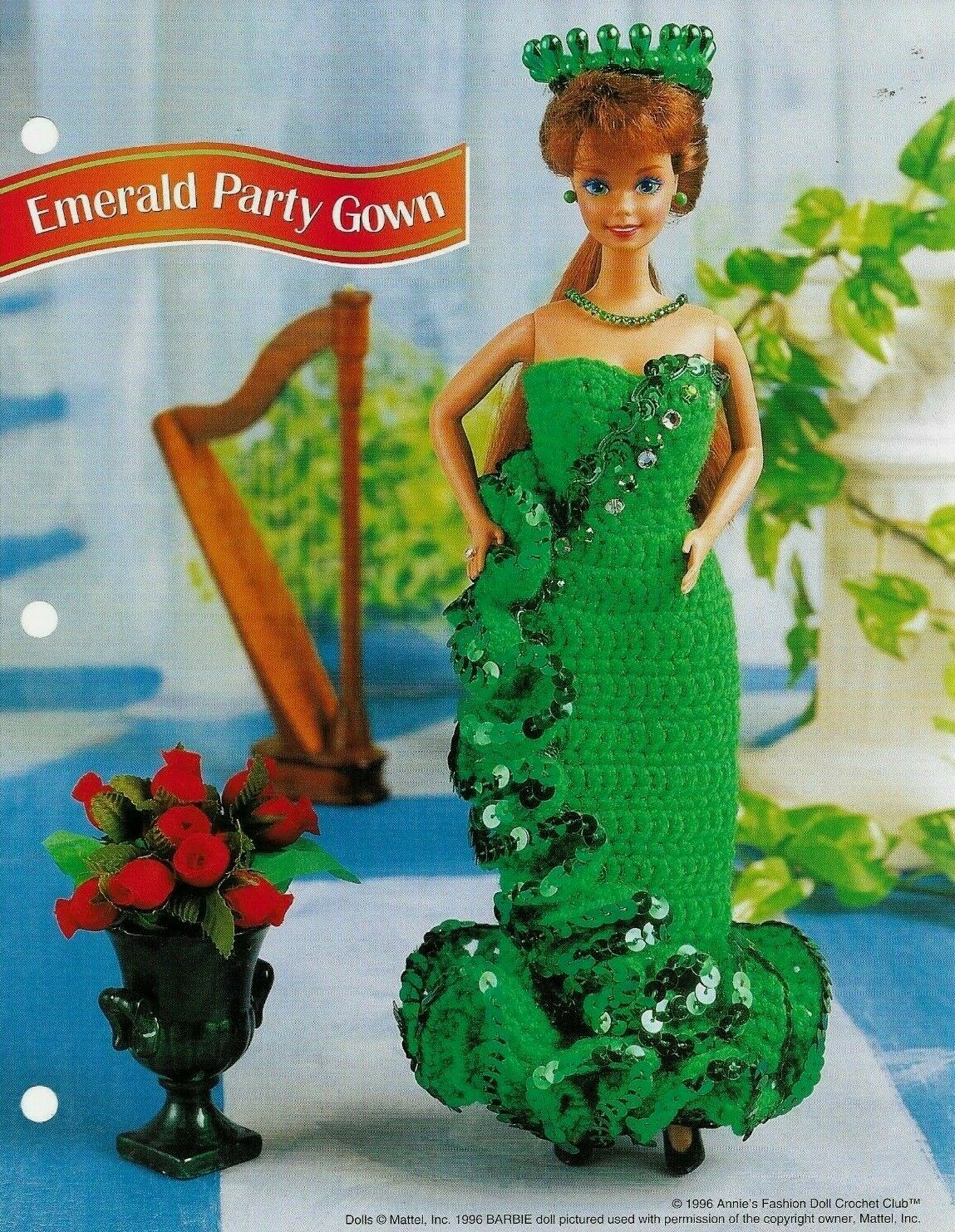 NEW EMERALD PARTY GOWN DRESS FASHION DOLL ANNIE'S CROCHET PATTERN INSTRUCTIONS