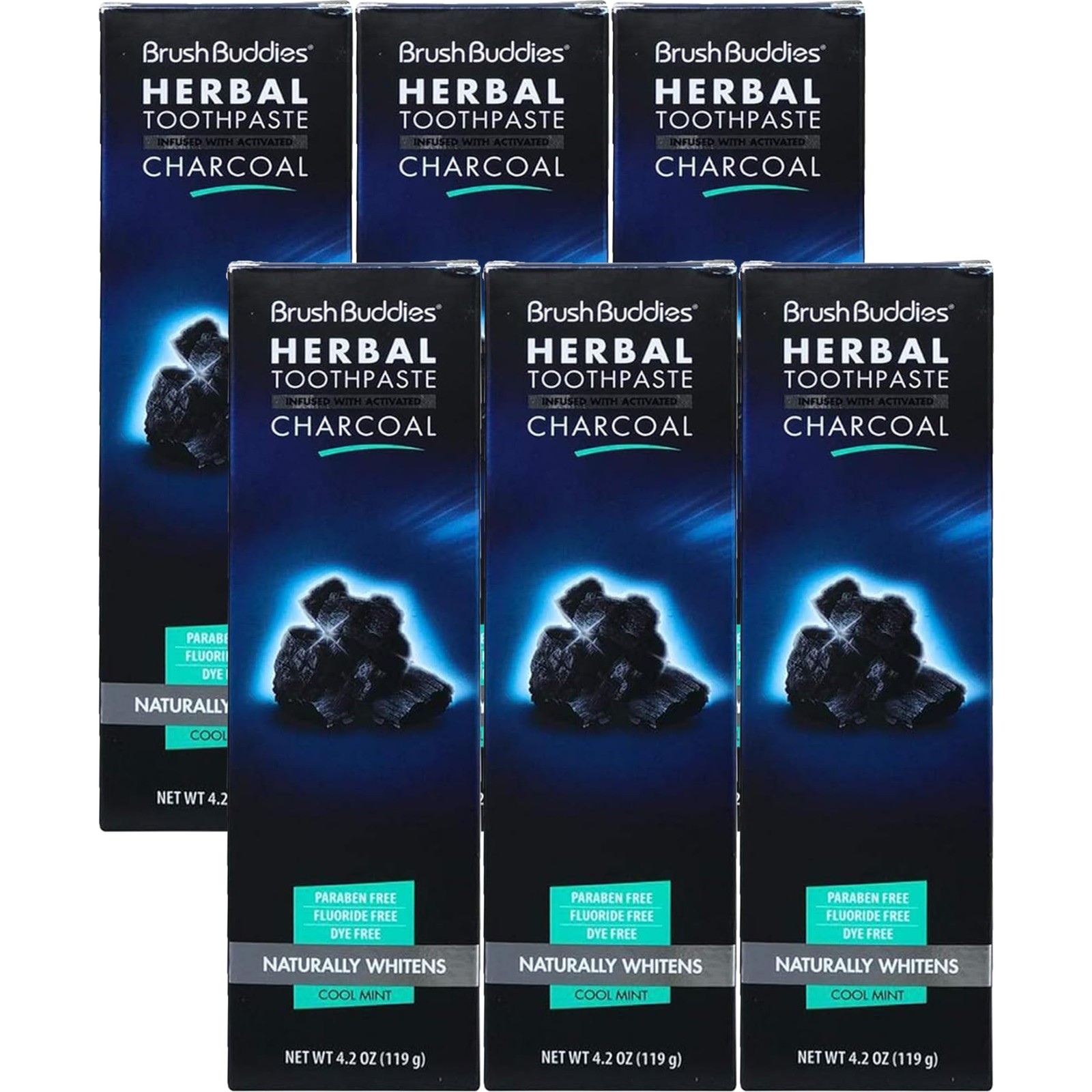 Brush Buddies Herbal Charcoal Toothpaste 3.5Oz Pack Of 6 Fluoride Free Fresh ...