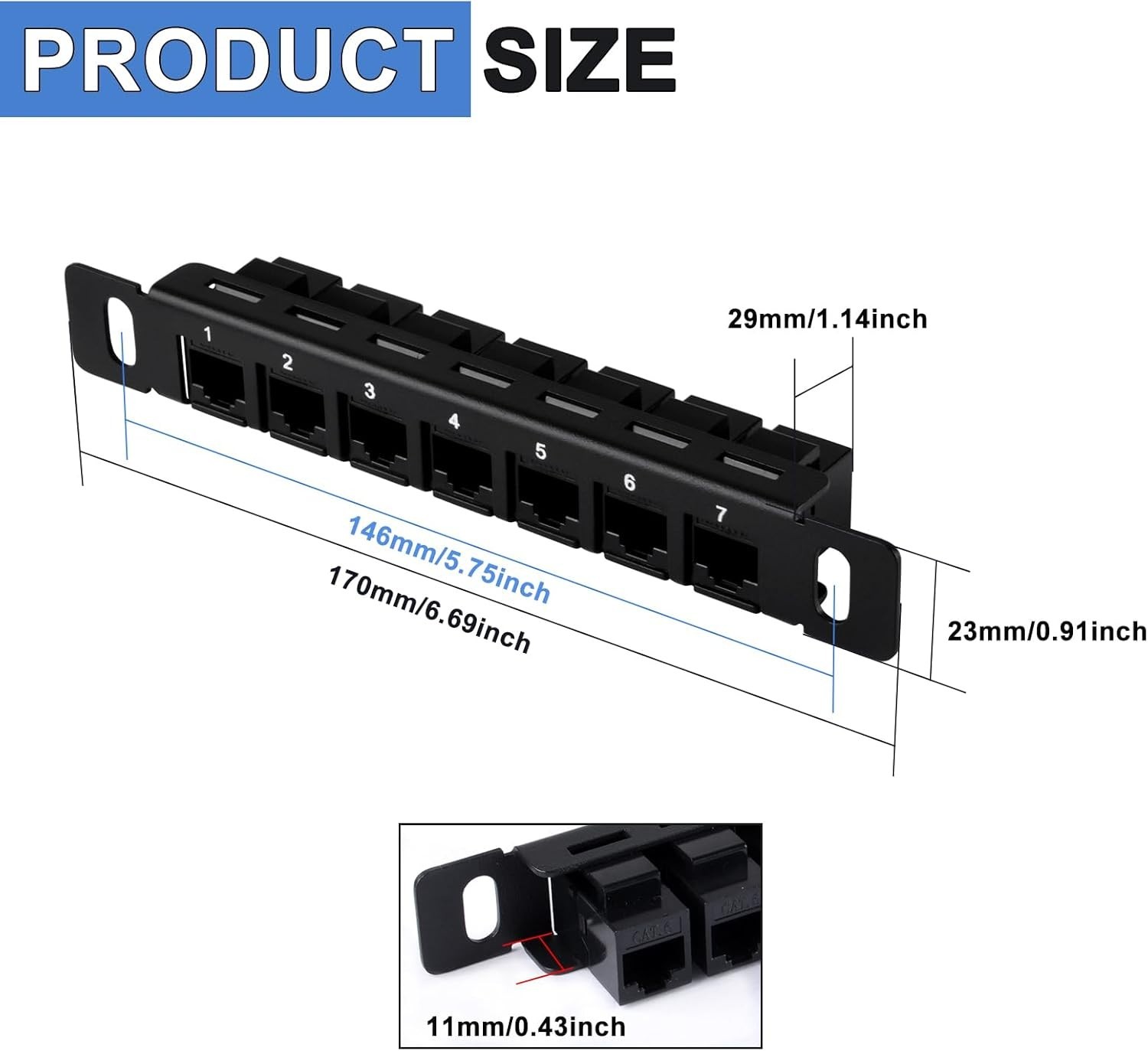 🔥GeeekPi 7 inch 0.5U 7-Port Patch Panel, CAT6 Network Patch Panel Rack Mount🔥