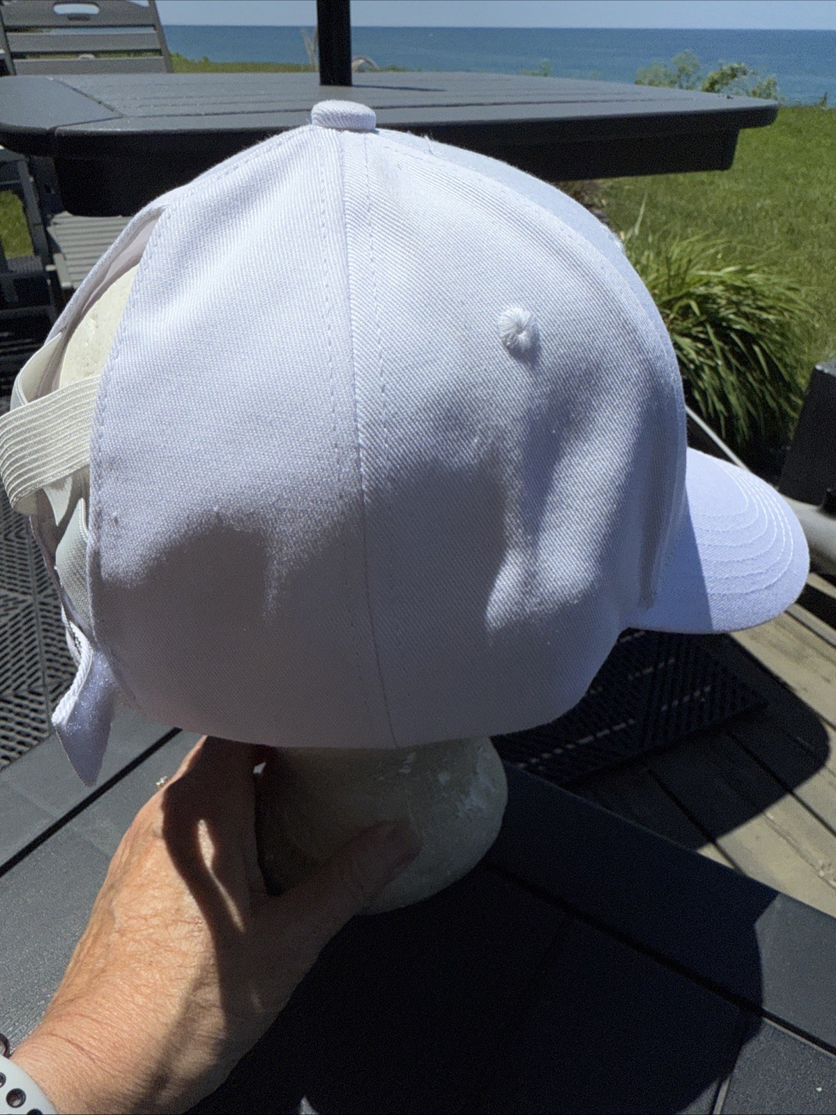 Swurly Co Black Logo on Silk Lined Baseball Hat Cap White Pony Tail Opening EUC