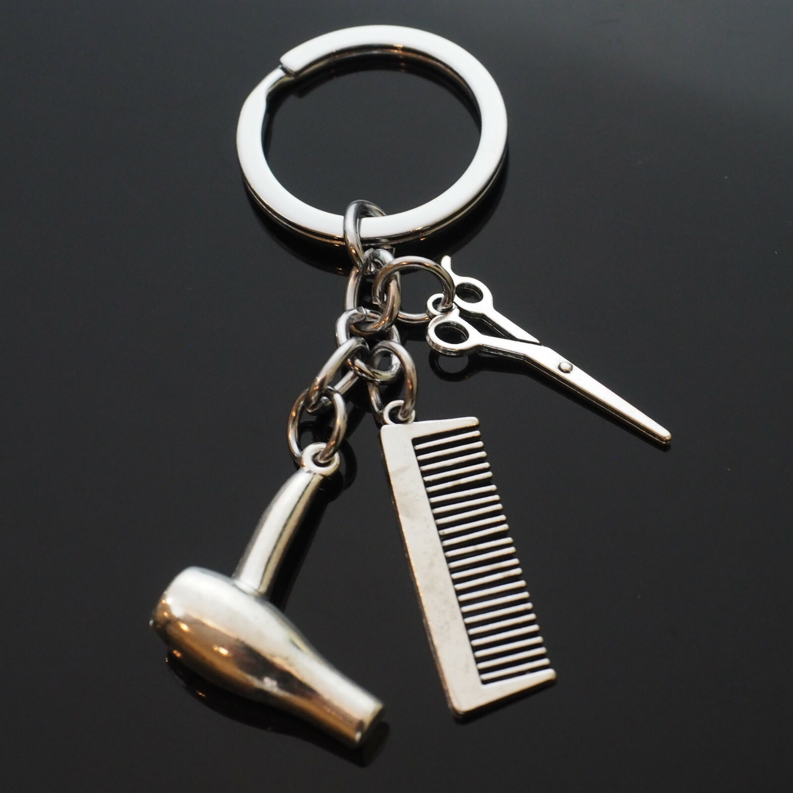 Hairdressers Barber Comb Scissors Hair Style Blow Dryer Key Chain Keychain Gift