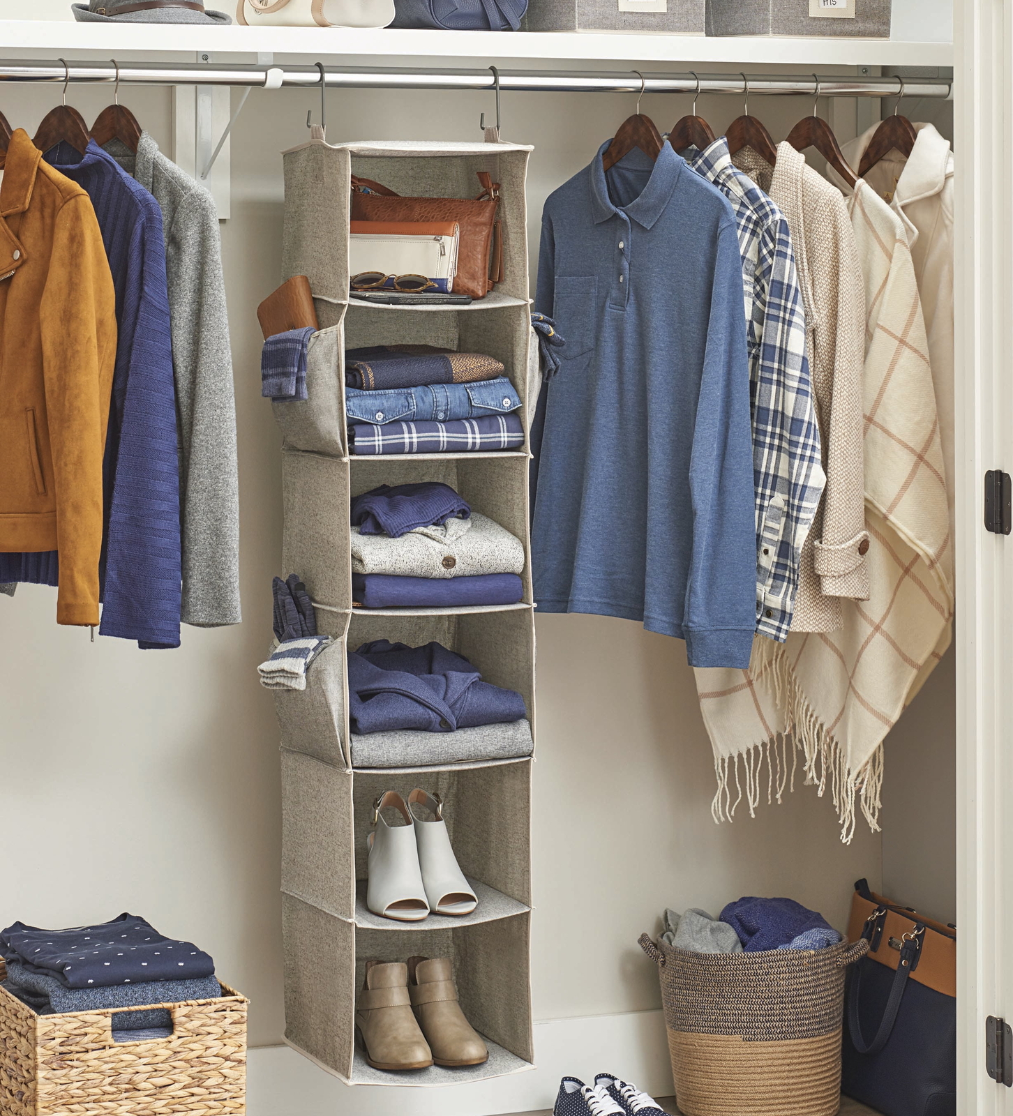 (4 pack) 6-Shelf Hanging Polyester and Cotton Closet Organizer with