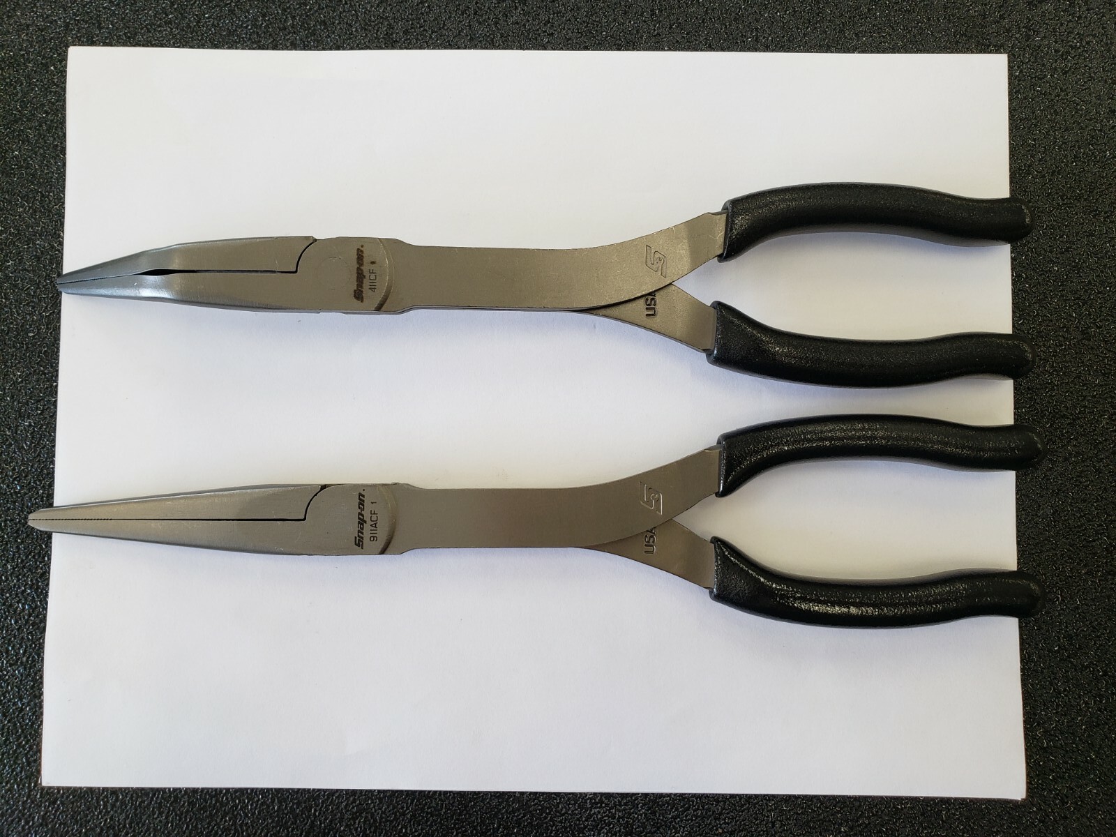 Snap-on Tools USA NEW 2pc BLACK Soft Grip LONG Neck Needle Nose Pliers Lot Set