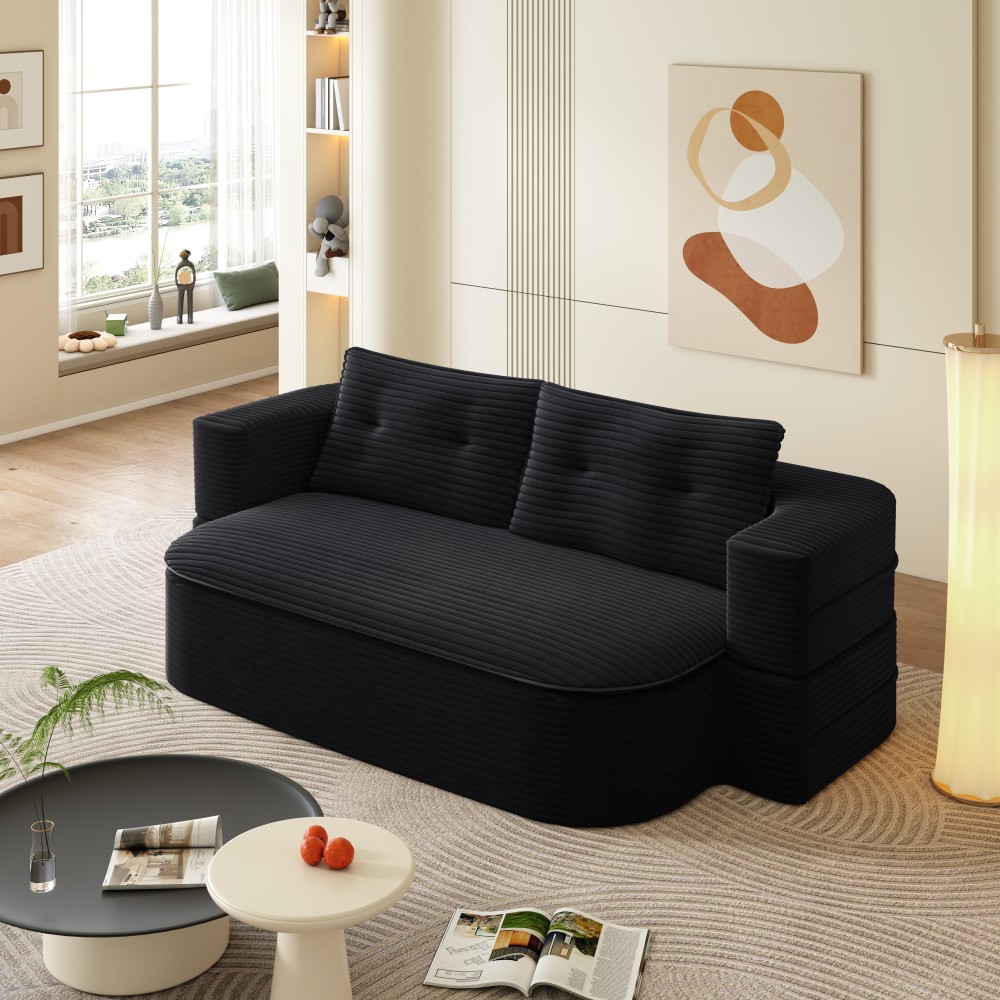 Foldable 2-in-1 Sofa Bed Sleeper Couch w/ Pillows & Blanket, Plush Corduroy
