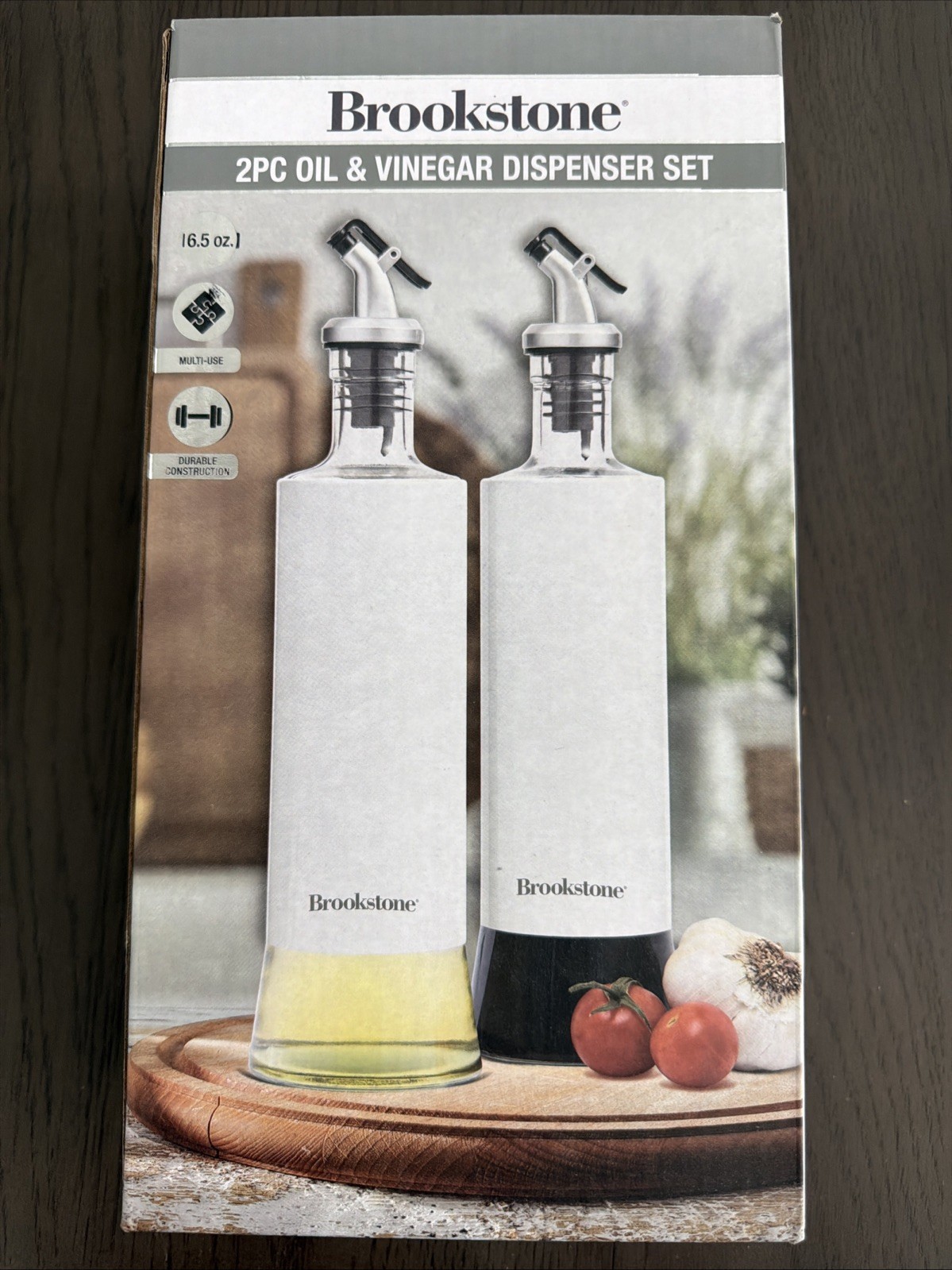 Brookstone 2PC Oil & Vinegar Dispenser Set 16.5oz No Drip Pourers