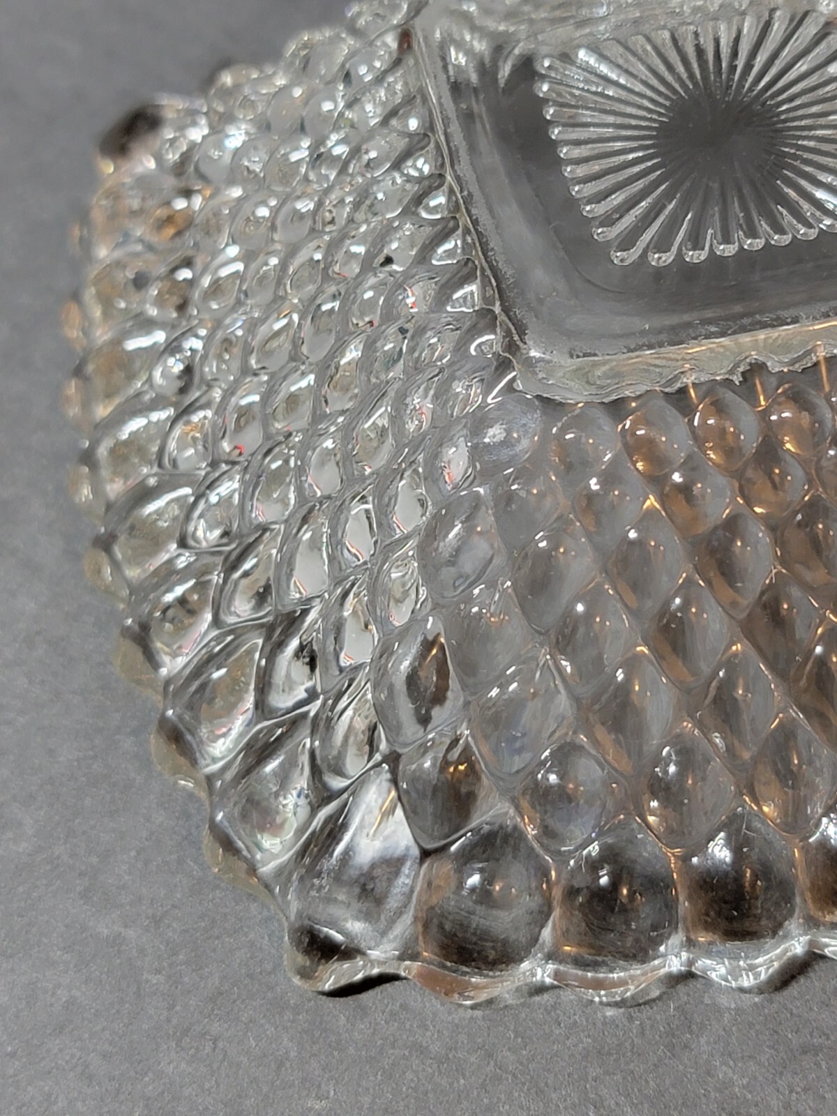 Anchor Hocking Flared Square Glass Candy Dish Diamond Pattern