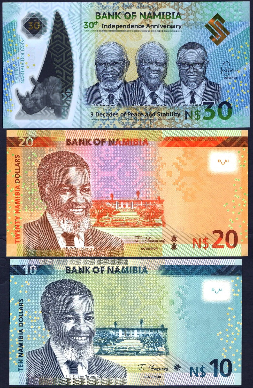 NAMIBIA 🇳🇦 SET* P16/P17/P18* 10/20/30 DOLLARS * UNC GEM* USA SELLER