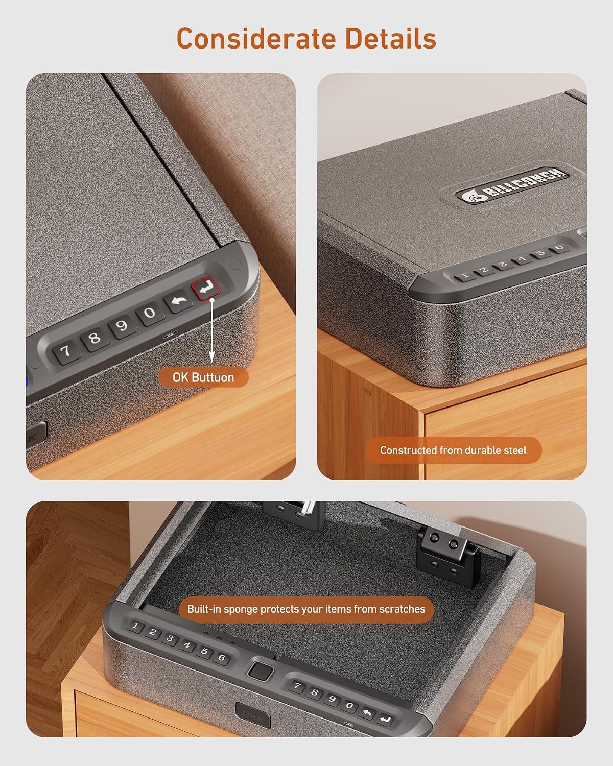 BILLCONCH Biometric Gun Safe Fingerprint/Keypad/Key/APP Access