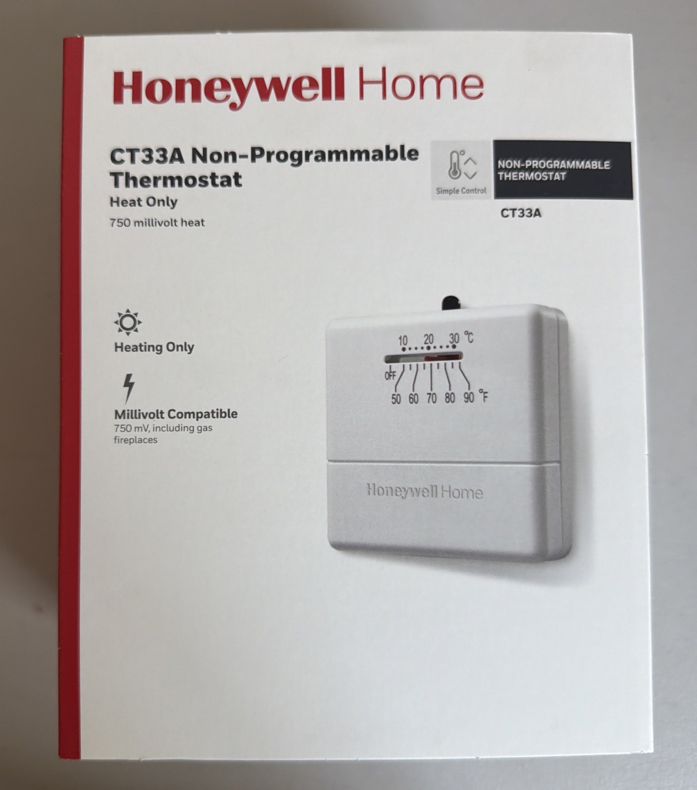 HONEYWELL HOME CT33A HORIZONTAL NON-PROGRAMMABLE THERMOSTAT TEMP CONTROL SEALED