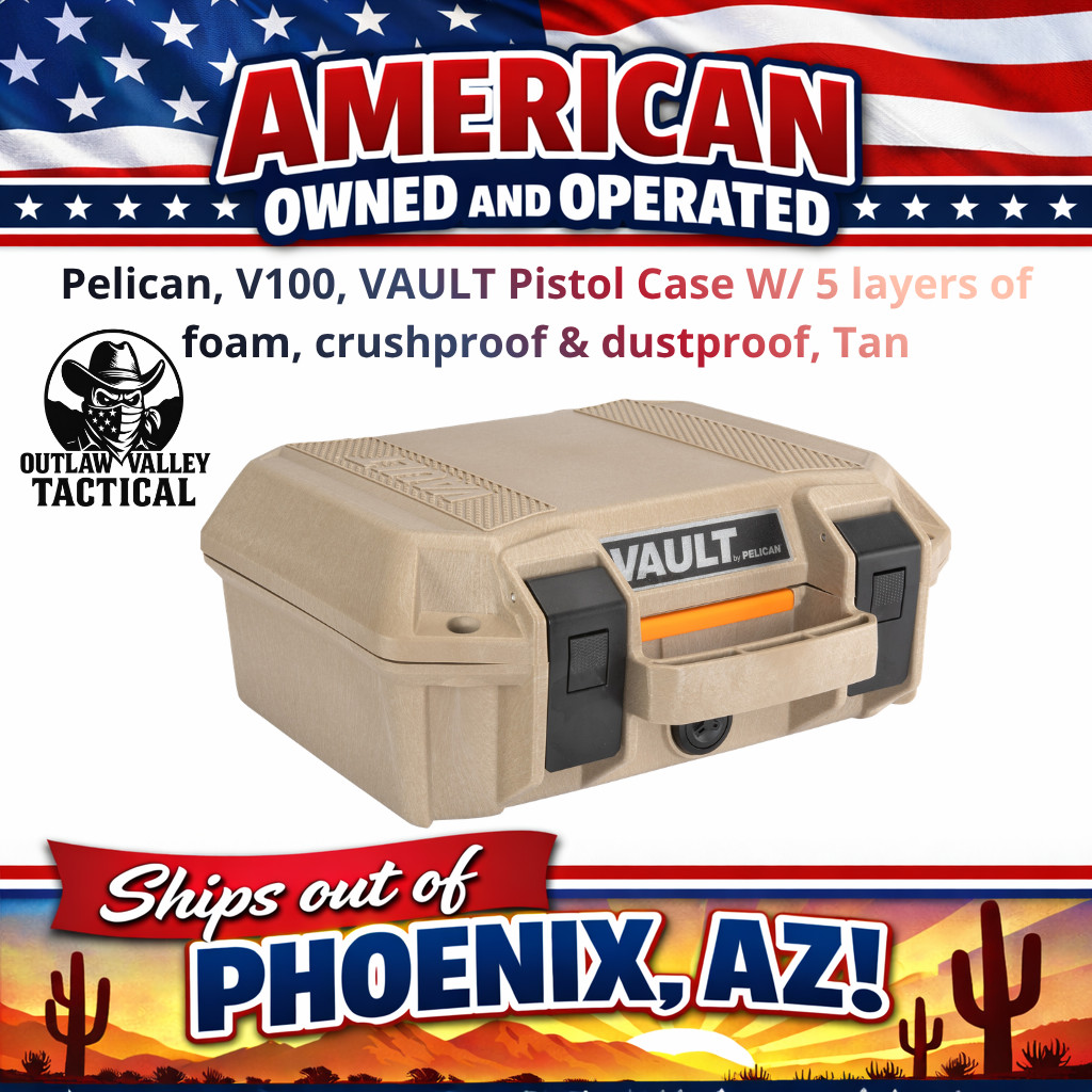 Pelican V100 VAULT Pistol Case W/ 5 layered foam, crushproof & dustproof, Tan