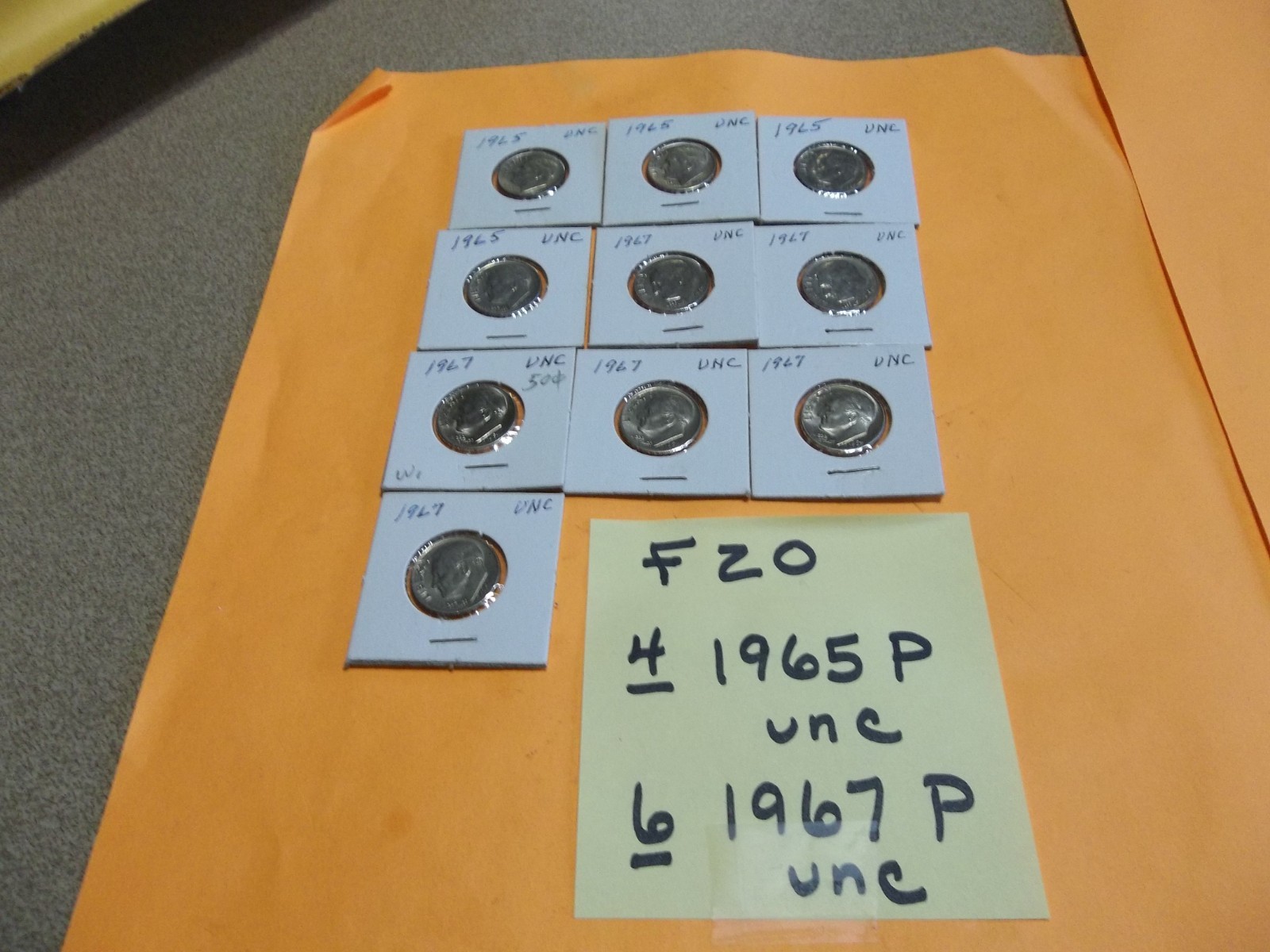 (10) Roosevelt   dimes   uncirculated 1965 P and 1967 P FREE SHIP!