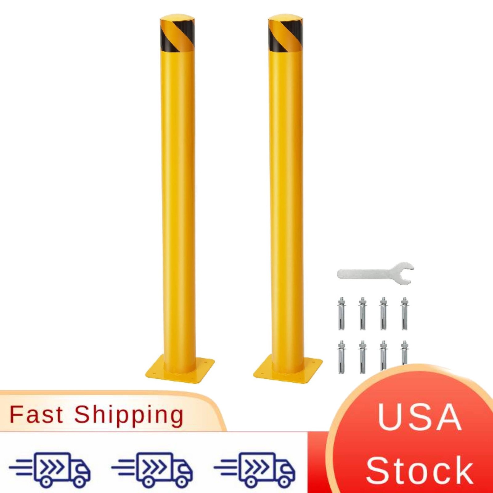 Safety Bollard 2 Pack 48 in Height Bollard Post With 4.5 in Diameter, Yellow Ste