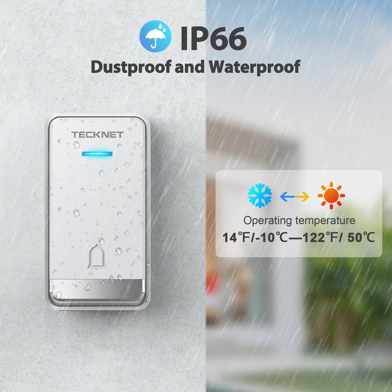TECKNET Wireless Doorbell, Self-Powered, 1300ft Range, Waterproof