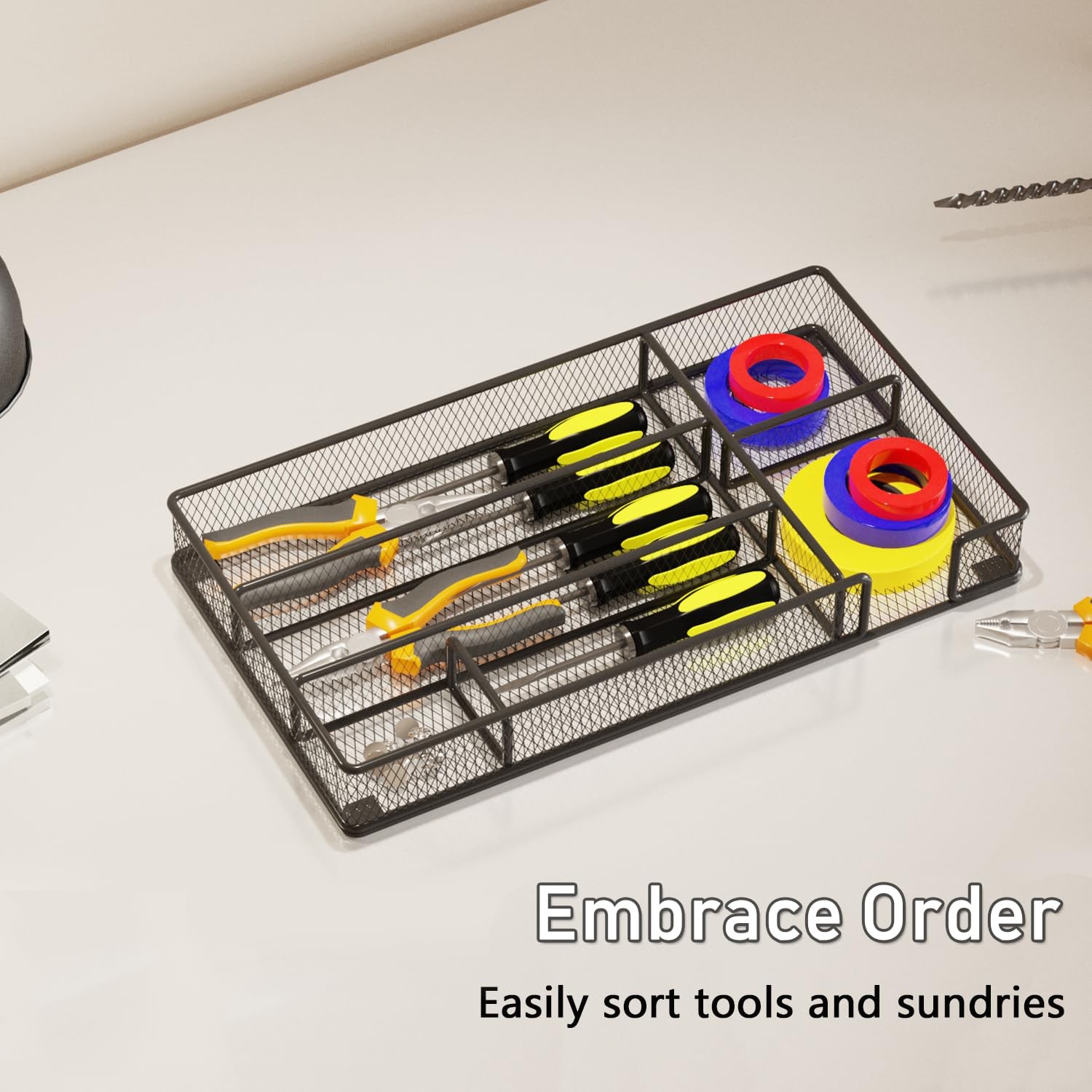Black Desk Drawer Organizer Tray Office Workspace Storage Box For Tools