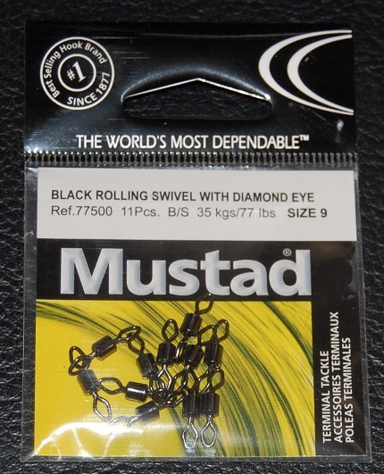 11 Pack Mustad Rolling Swivel with Diamond Eye Size 9 77lb Swivels 77500-09