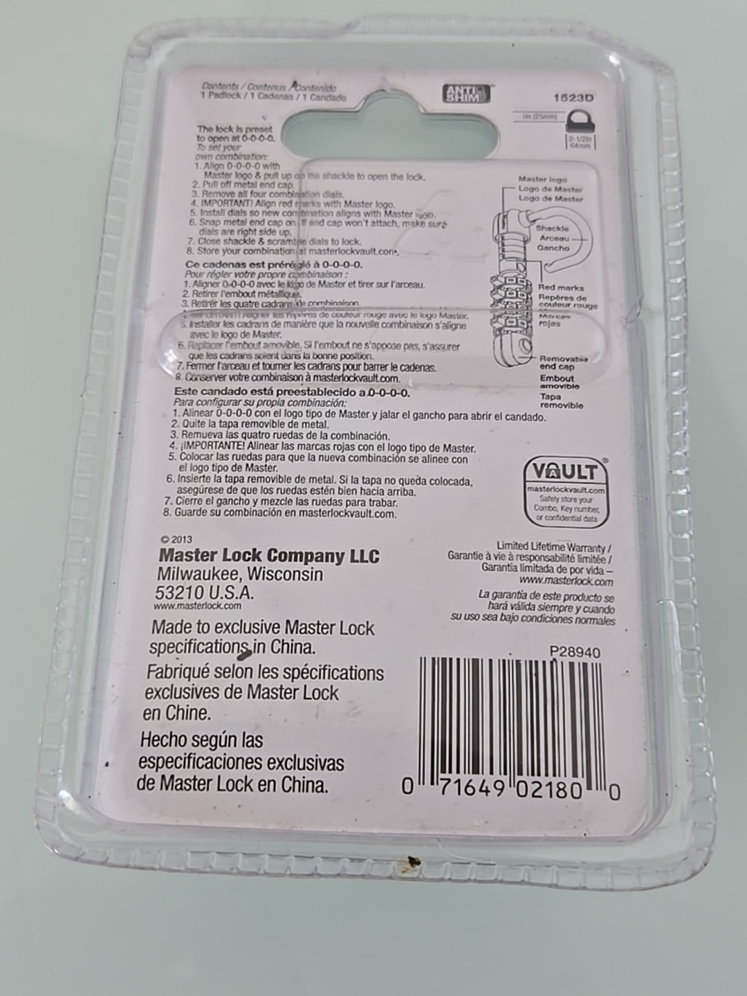 MASTER LOCK 1523D 4-DIGIT COMBINATION PADLOCK Dial From 2013, New