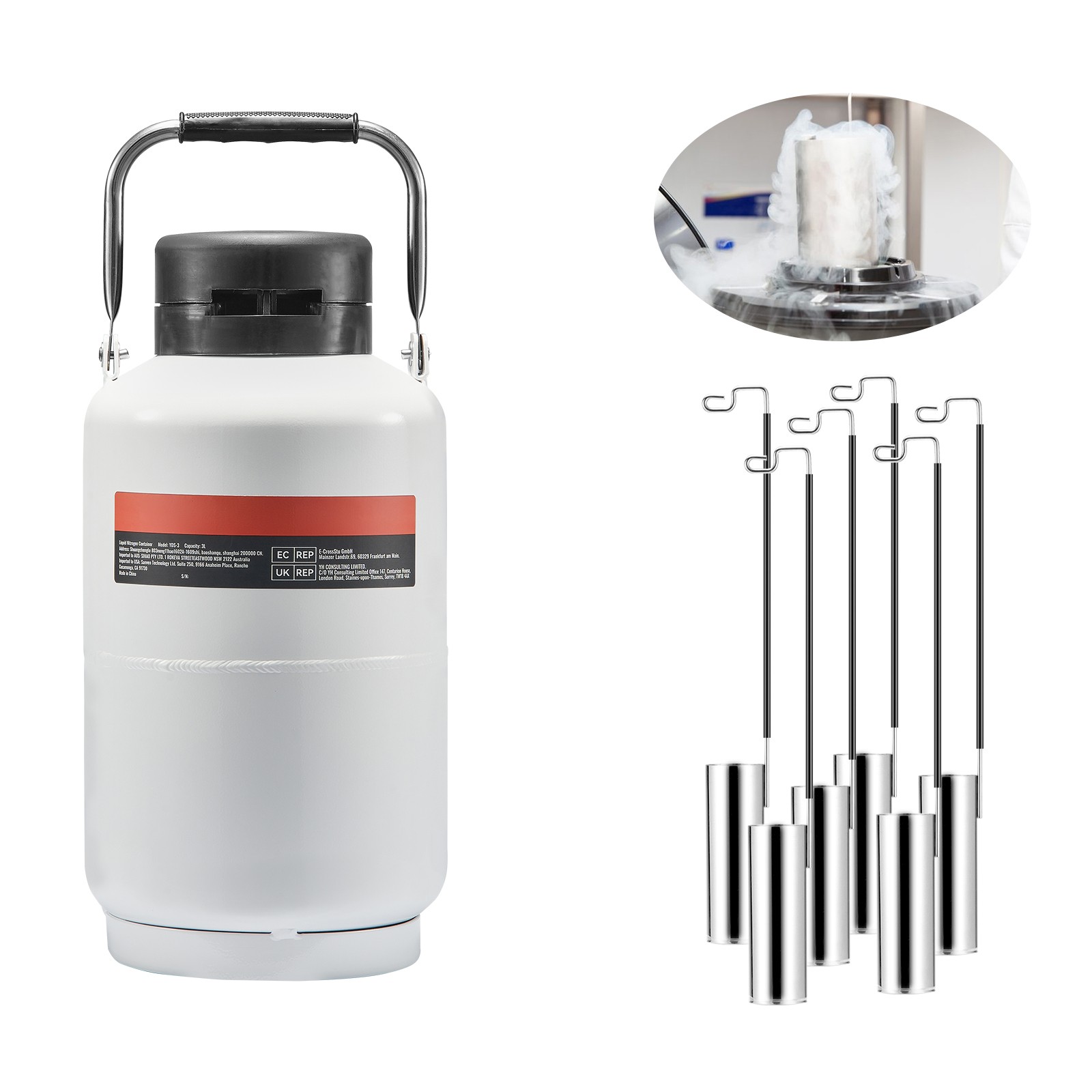 Uimoso 3L Liquid Nitrogen Container with Aluminum Alloy and 6 Storage Canisters