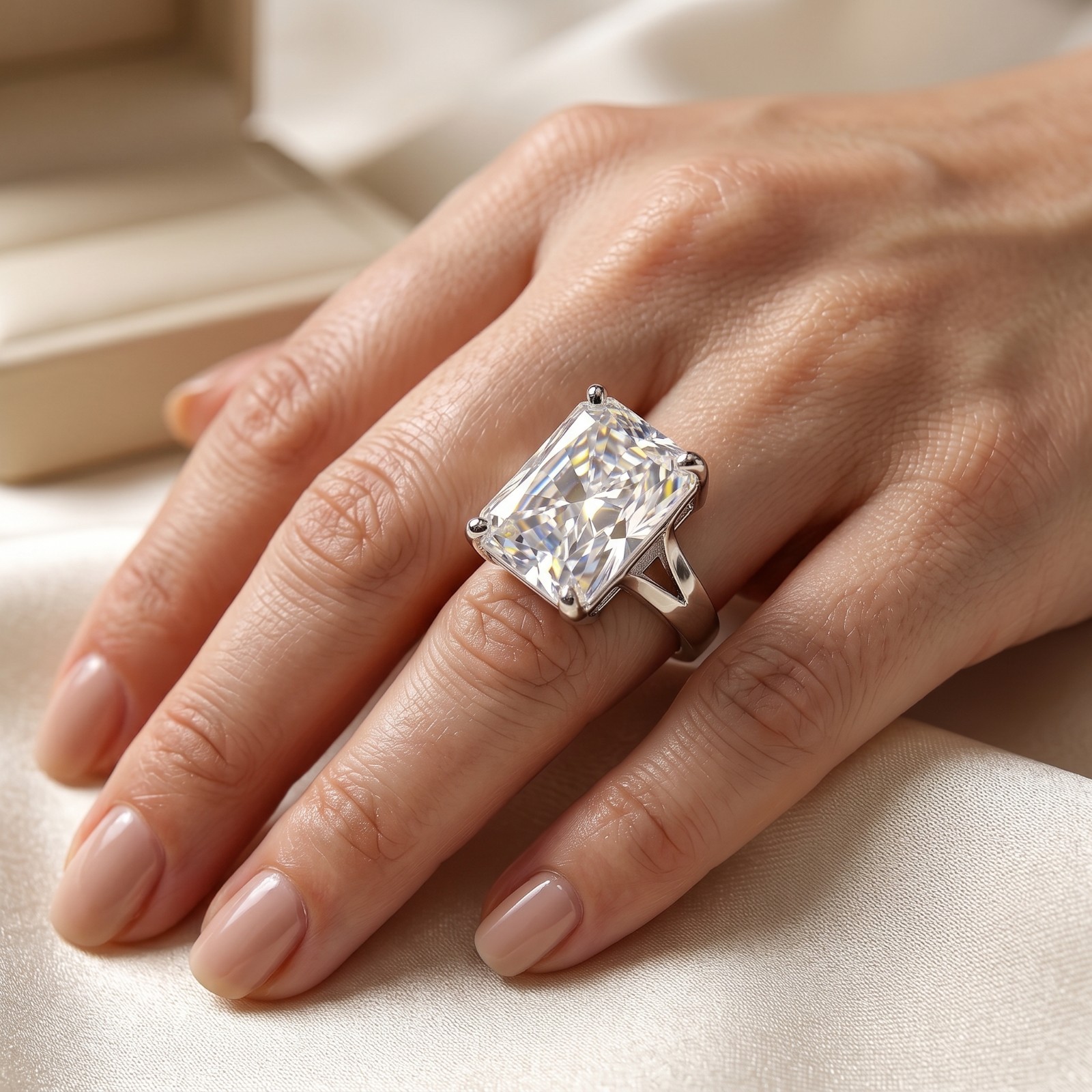 Natural Diamond & Radiant Cut 6.00 Ct Solid 14K White Gold Congratulations Ring