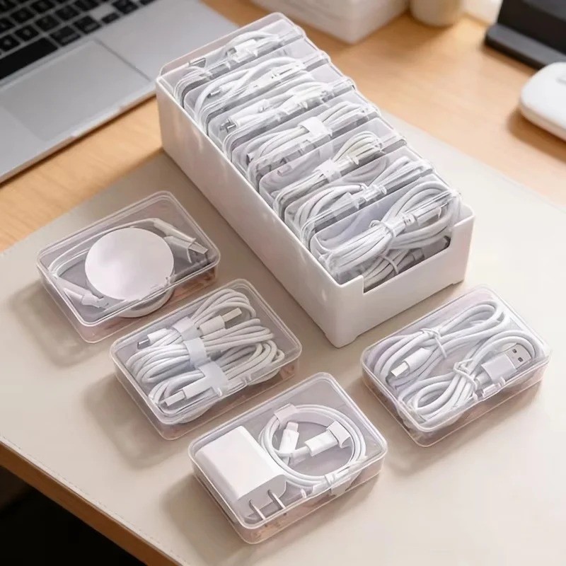 Cable Organizer Box Set Plastic Storage for Office Charging Cords & Devices