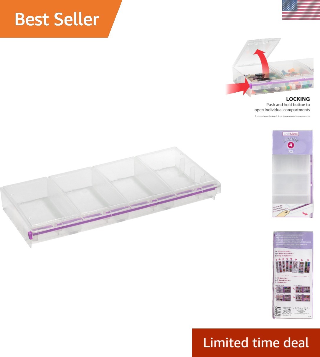 Bead Organizer with 4 Locking Compartments - Perfect for Crafts & DIY