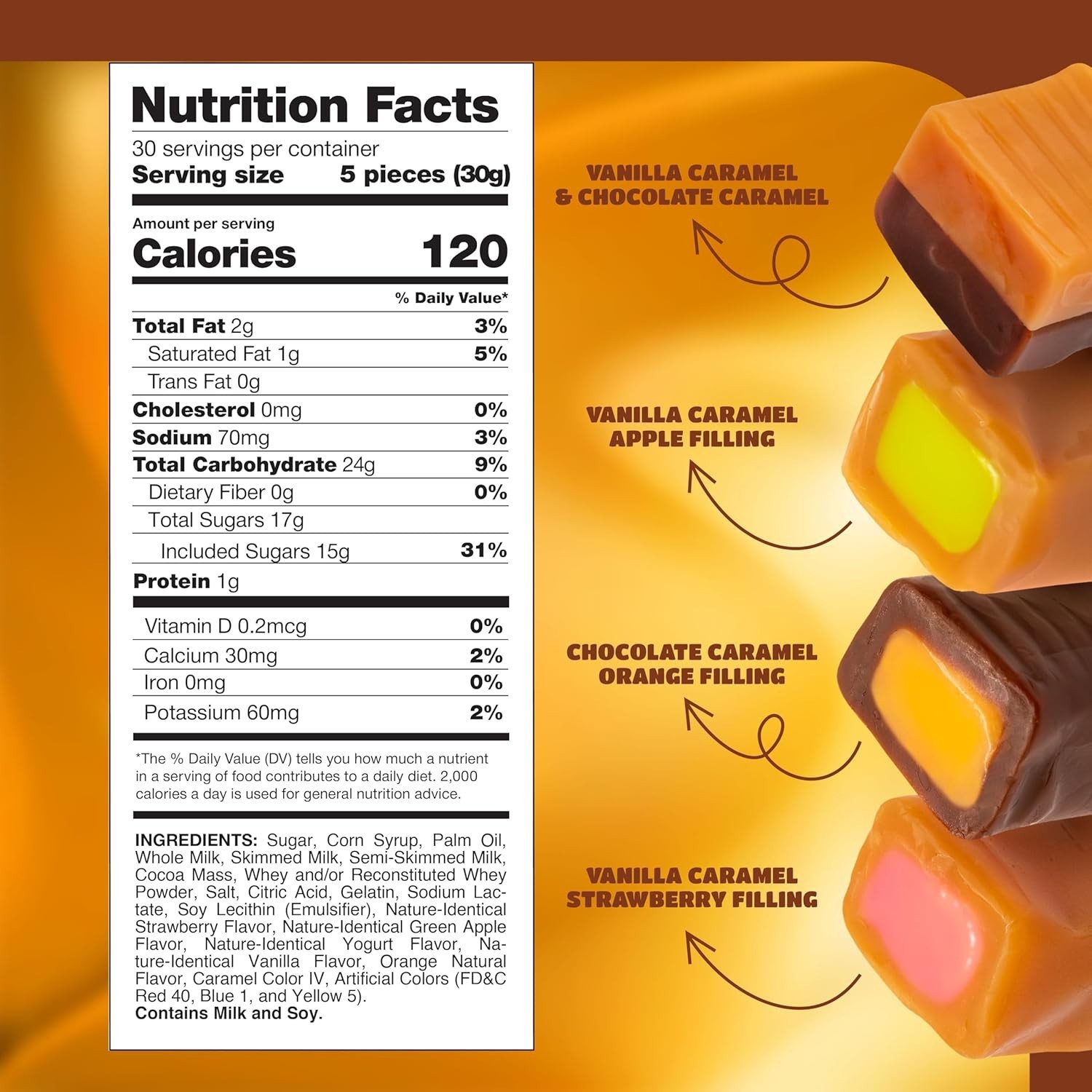 Caramel Cubes Filled Candy | Assorted Flavors | Individually Wrapped | 1LB - 3LB
