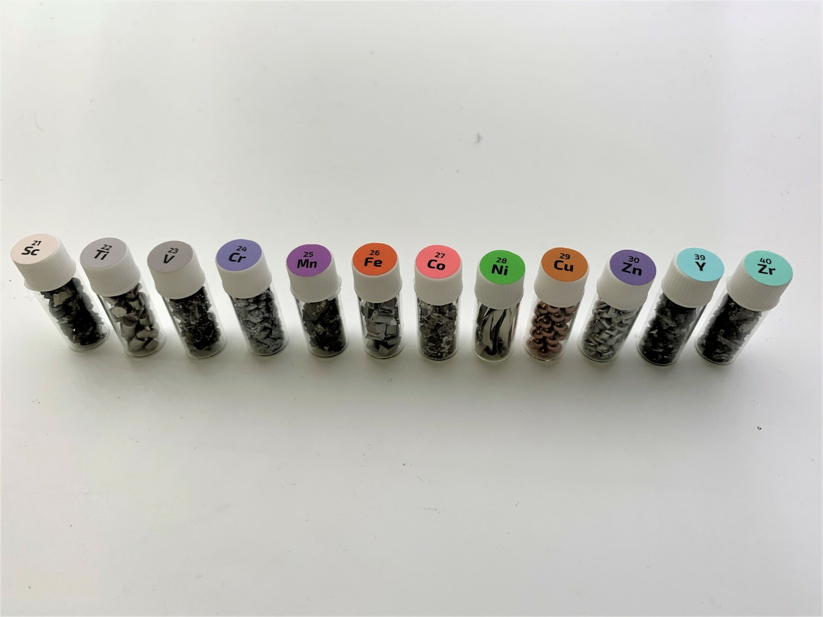 12 Transition Element Set inc Scandium Titanium ++ in Periodic Por-Table Bottles