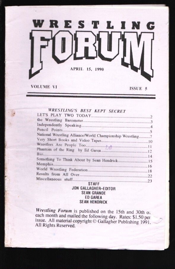 Sports Pub: Wrestling Forum Vol. 6 #5 4/15/1990-wrestling info & insight-cove...