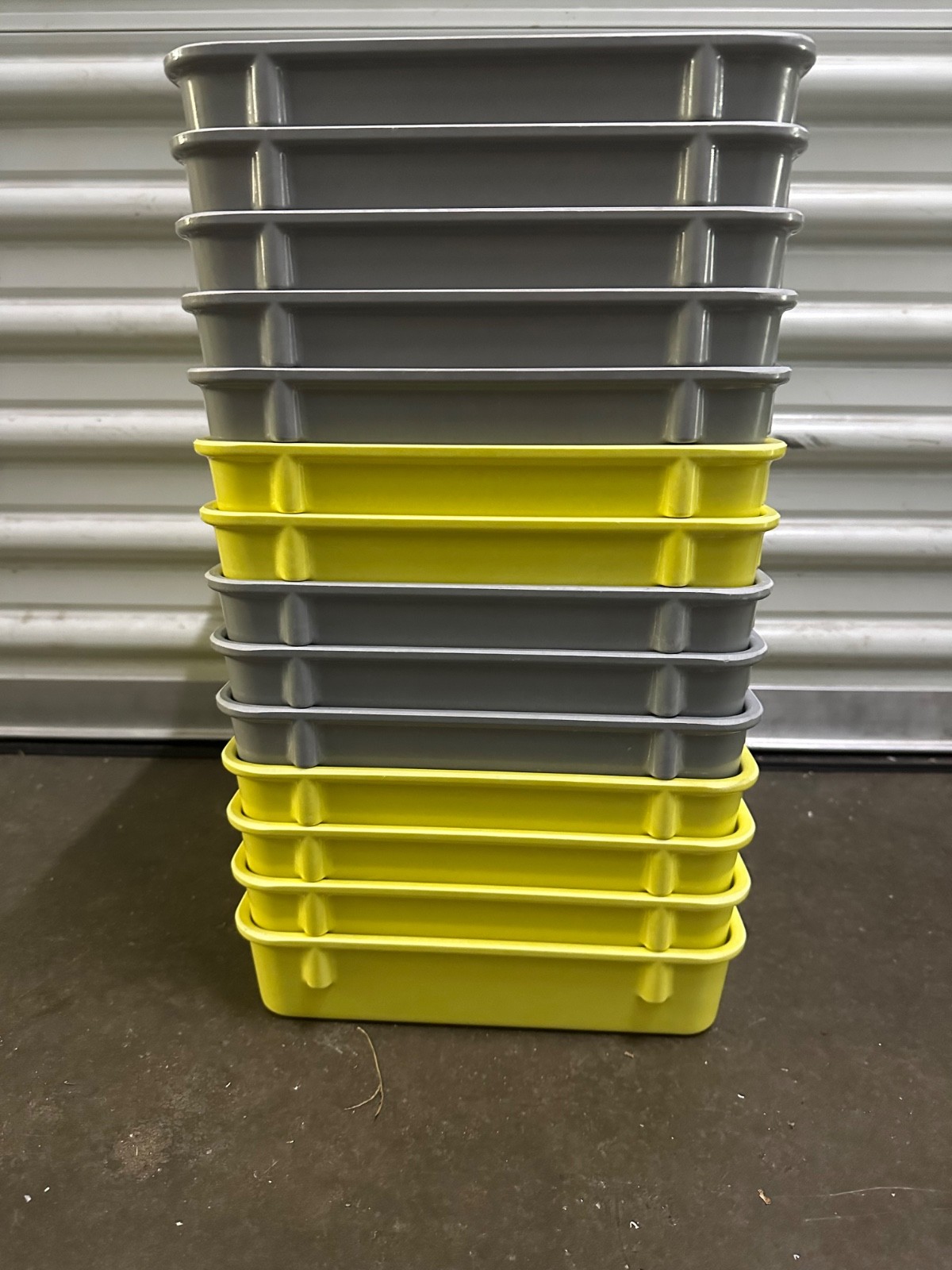 Nest and Stack Tote, 12x2x10 grey/yellow, new 30 available