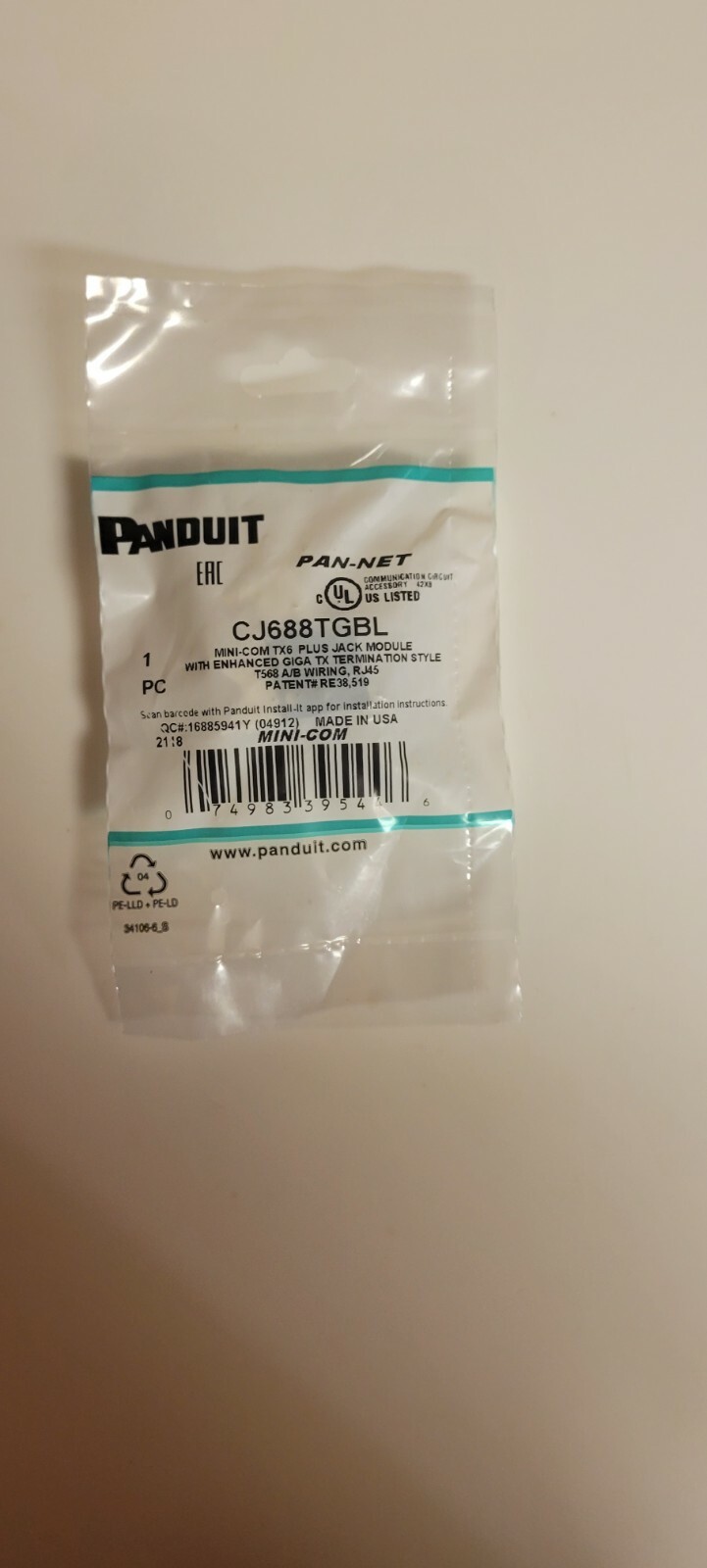 Panduit CJ688TGBL UTP Jack Module - Black