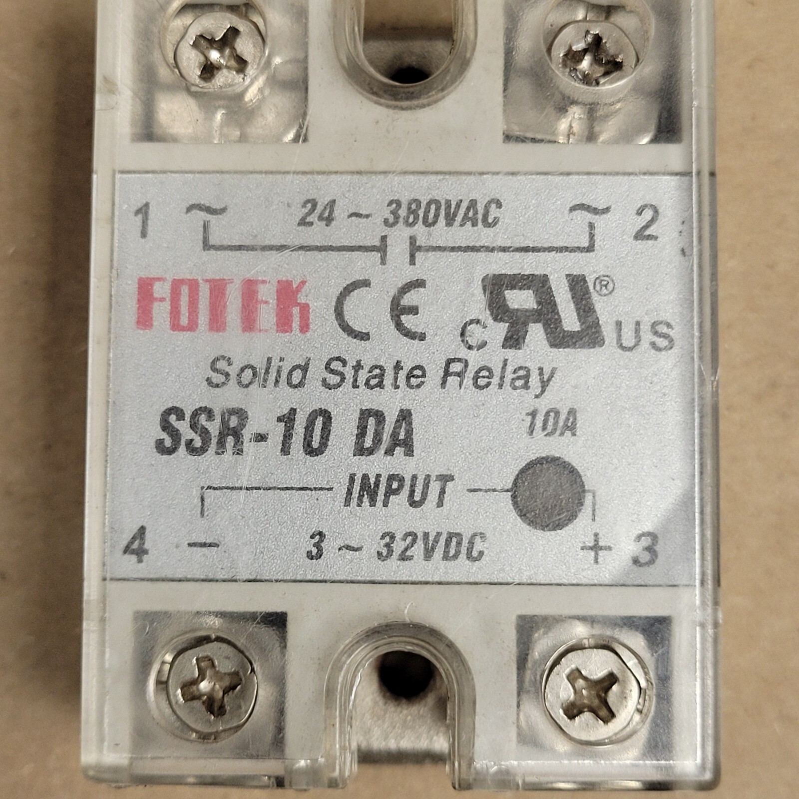 FOTEK SSR-10 DA SOLID STATE RELAY, 24-380VAC, 3-32VDC, TH0627