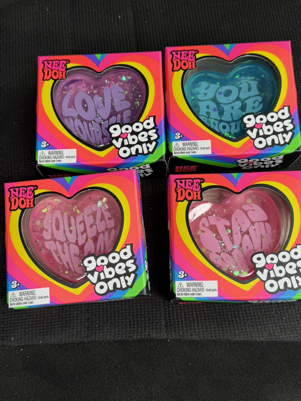 Lot of 4 NeeDoh Good Vibes Only Heart Squeeze Toy - Brand New - Authentic