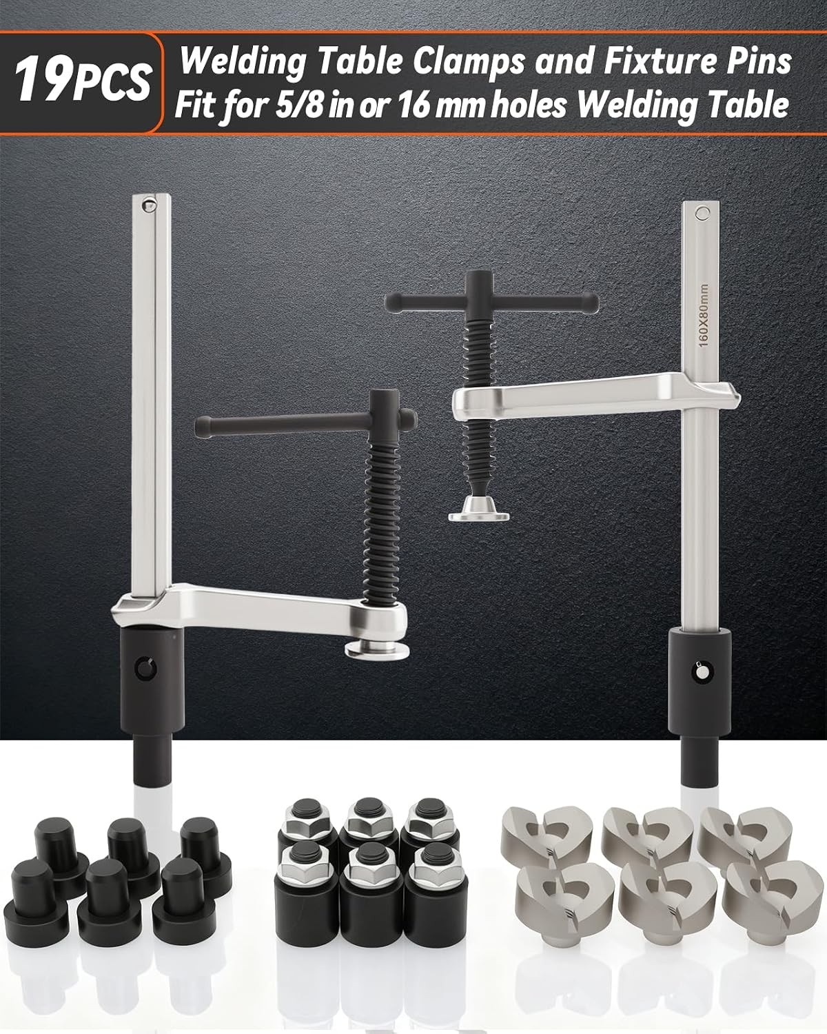 Welding Table Clamps, 19pcs V Blocks, Round Pins & Stackable Risers Accessories