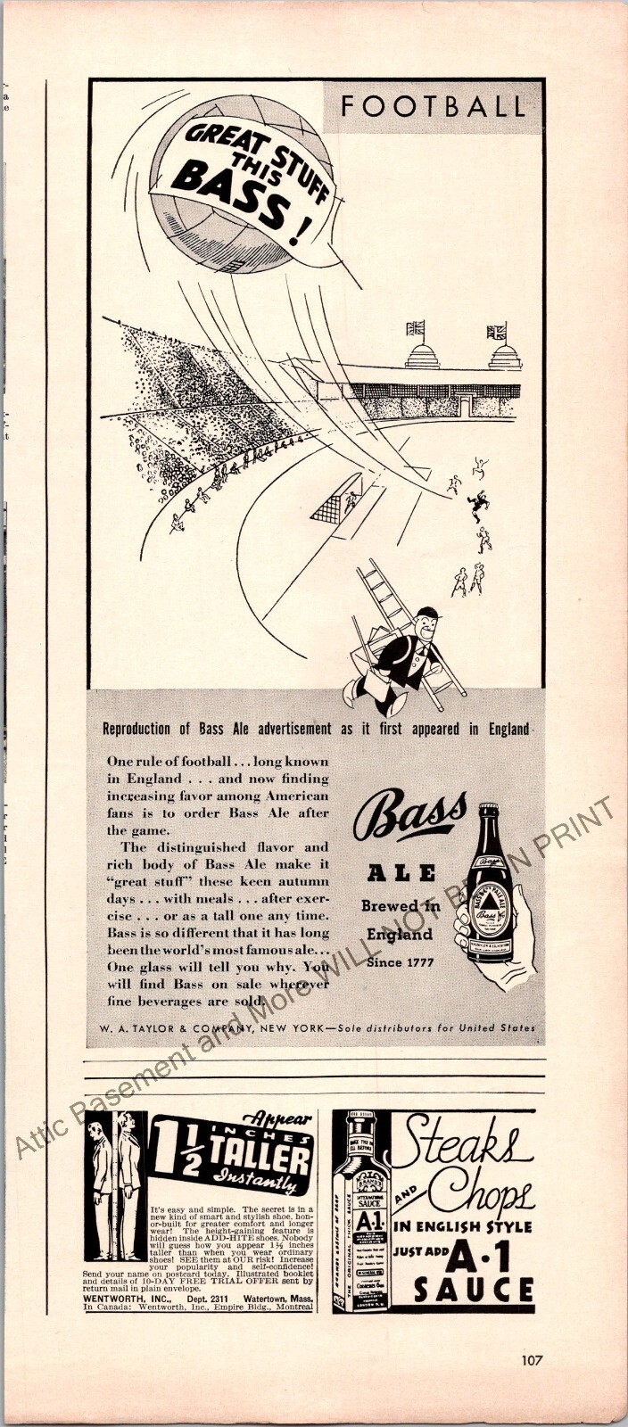 Bass Ale Print Ad 1939 Vintage Ephemera Wall Art Decor by Arthur Rackham