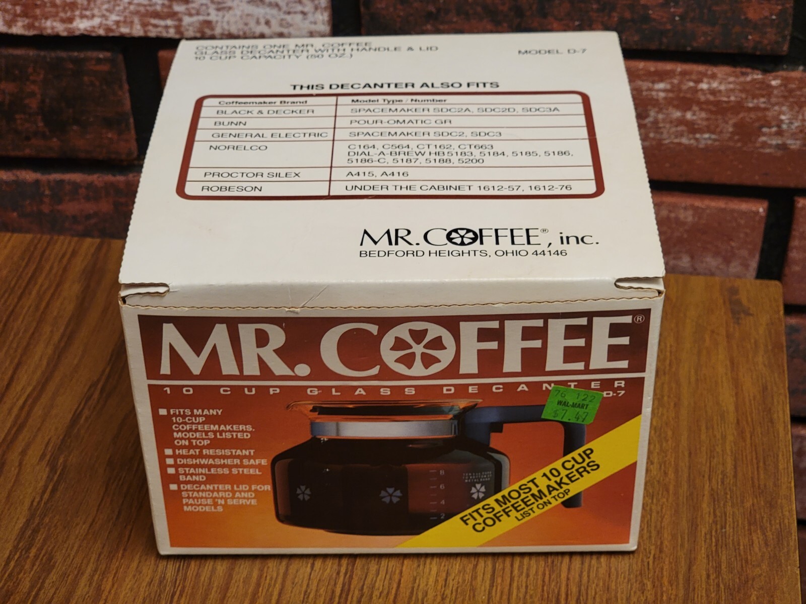 Mr. Coffee 10 Cup Glass Decanter Gray Lid Model D-7 Vintage 1991 Carafe NOS Box