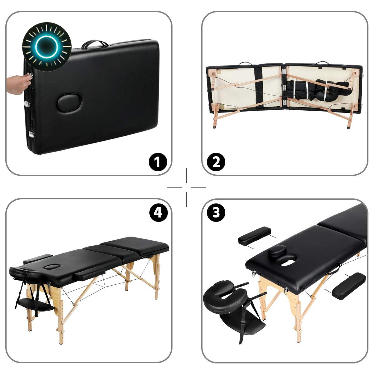 Yaheetech Massage Tables Portable Adjustable Massage Bed Foldable Spa Lash
